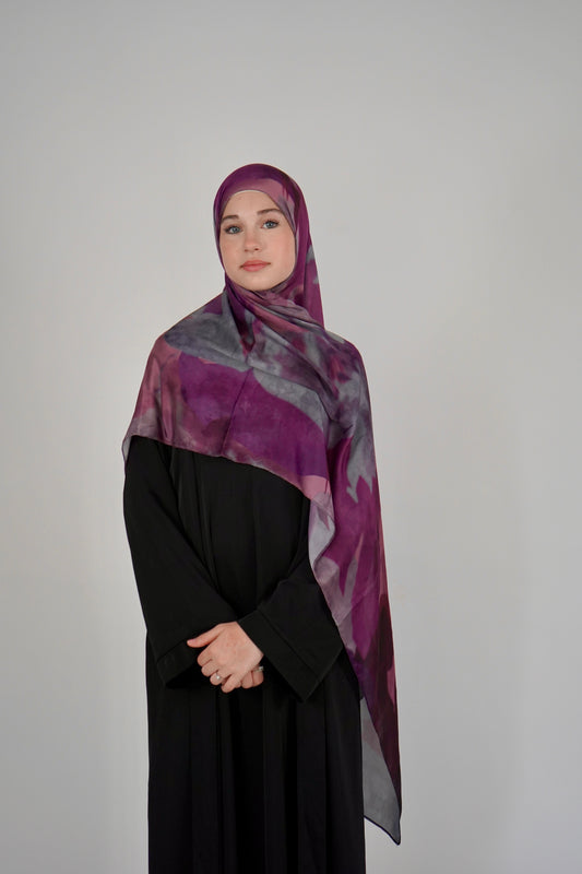 Printed Satin Hijab - Berry Mist