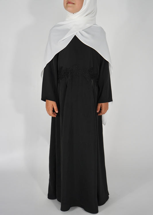 Kids Satin Abaya with Belt- Black