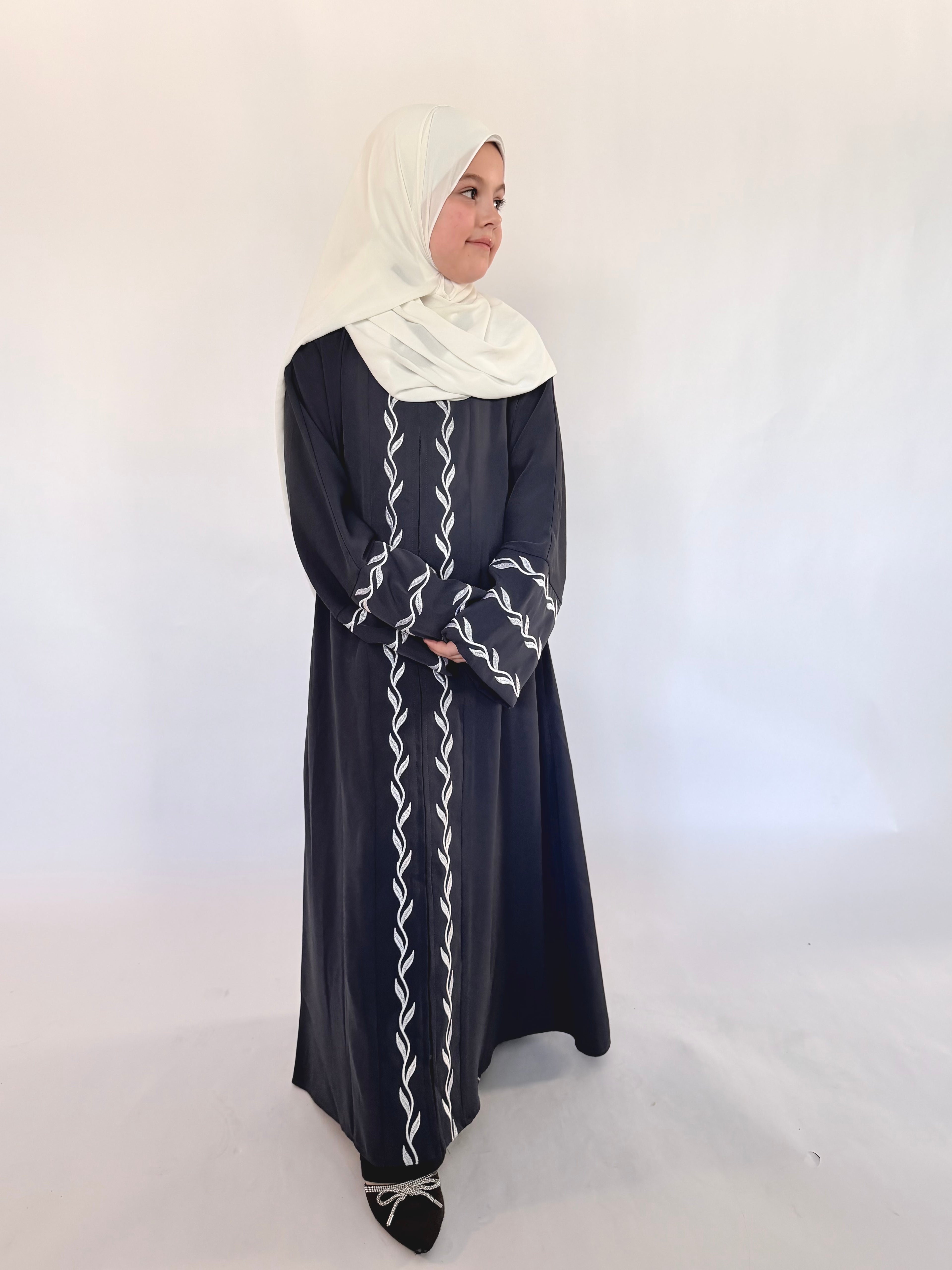 Kids Zip Up Abaya - Navy