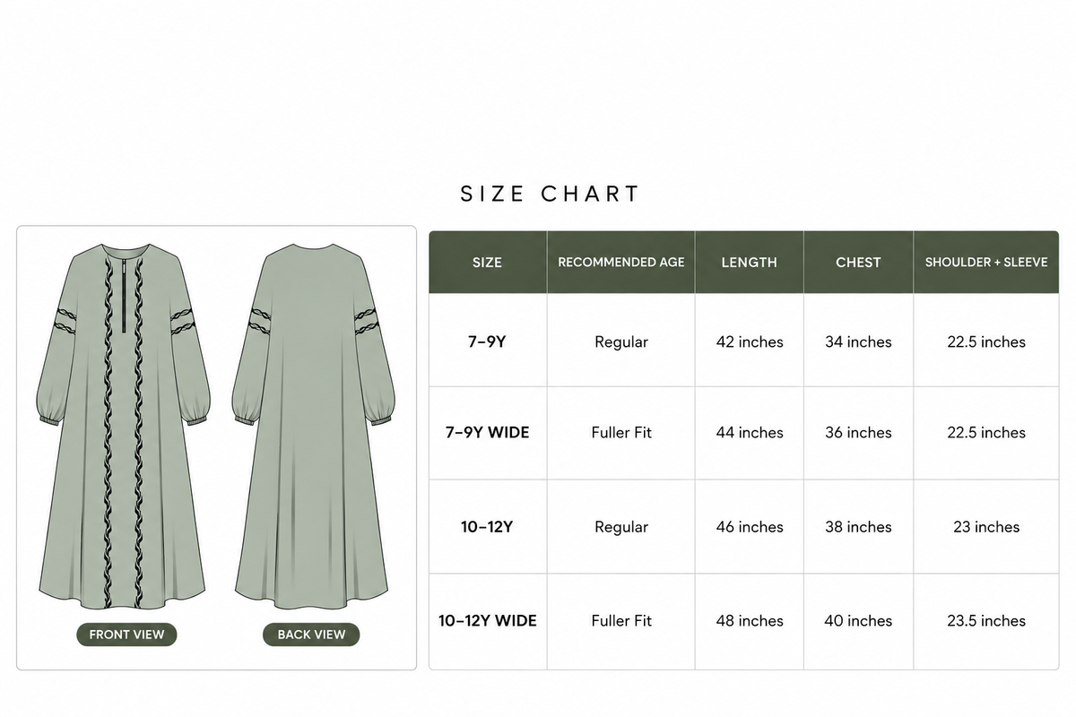 Kids Embroidery Abaya - Light Green