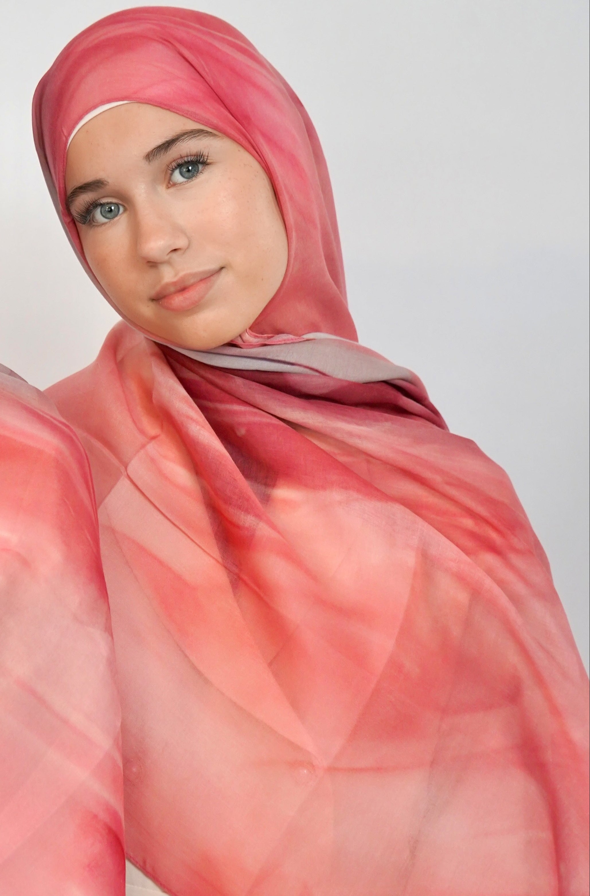 Print Cotton Hijab - Coral Quartz