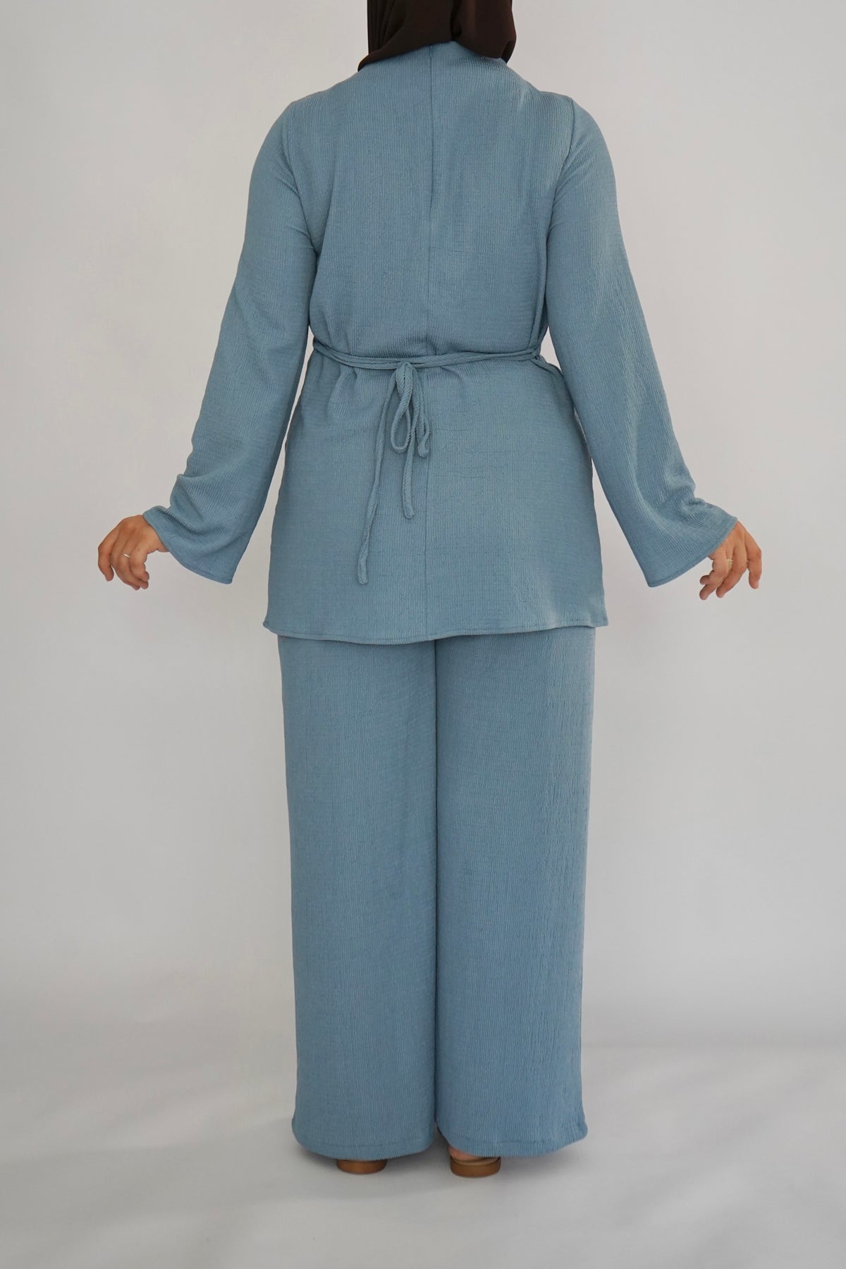 Textured Tunic & Pants Set - Dusty Blue