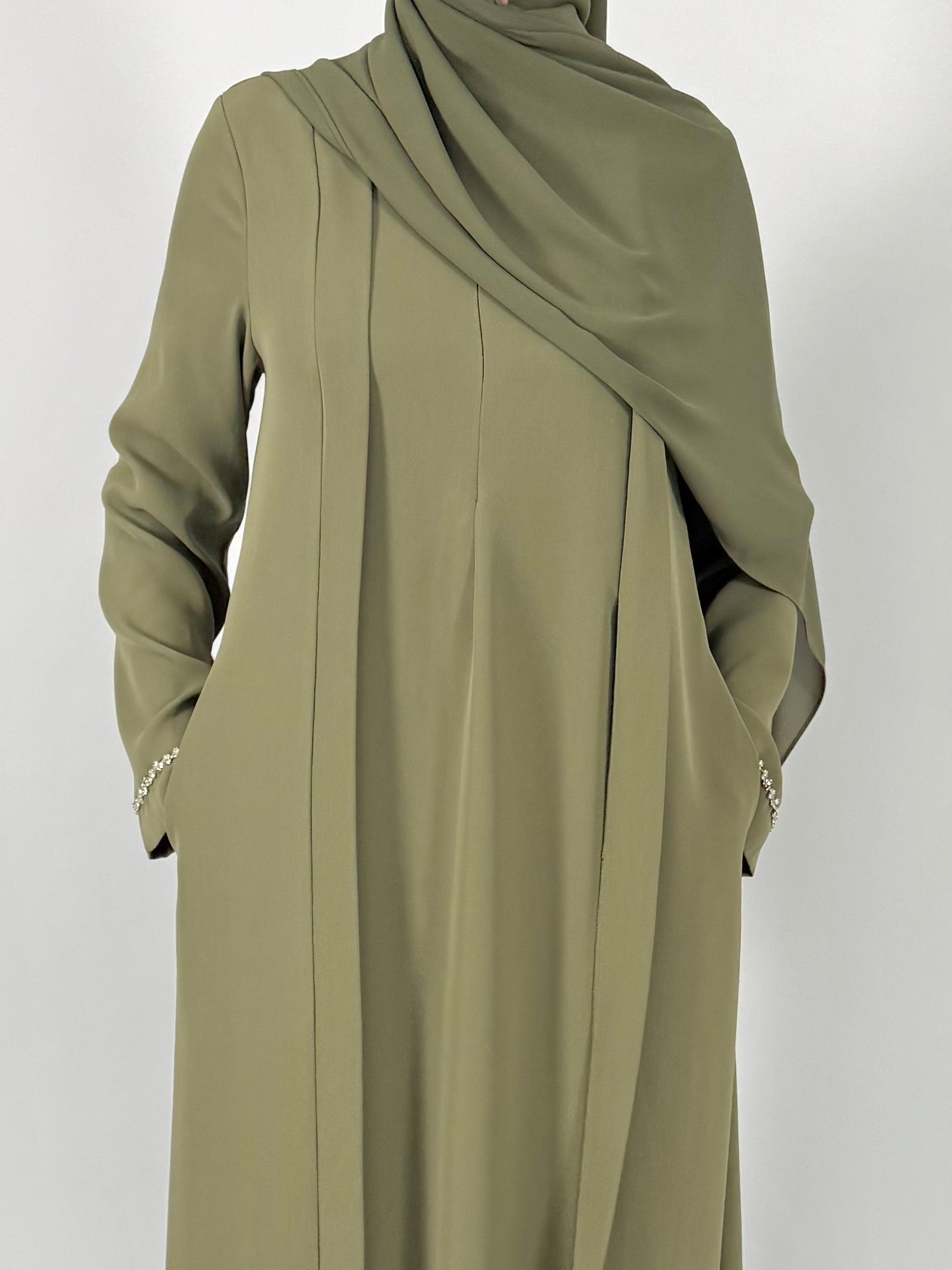 Front Fold Abaya - Olive Green