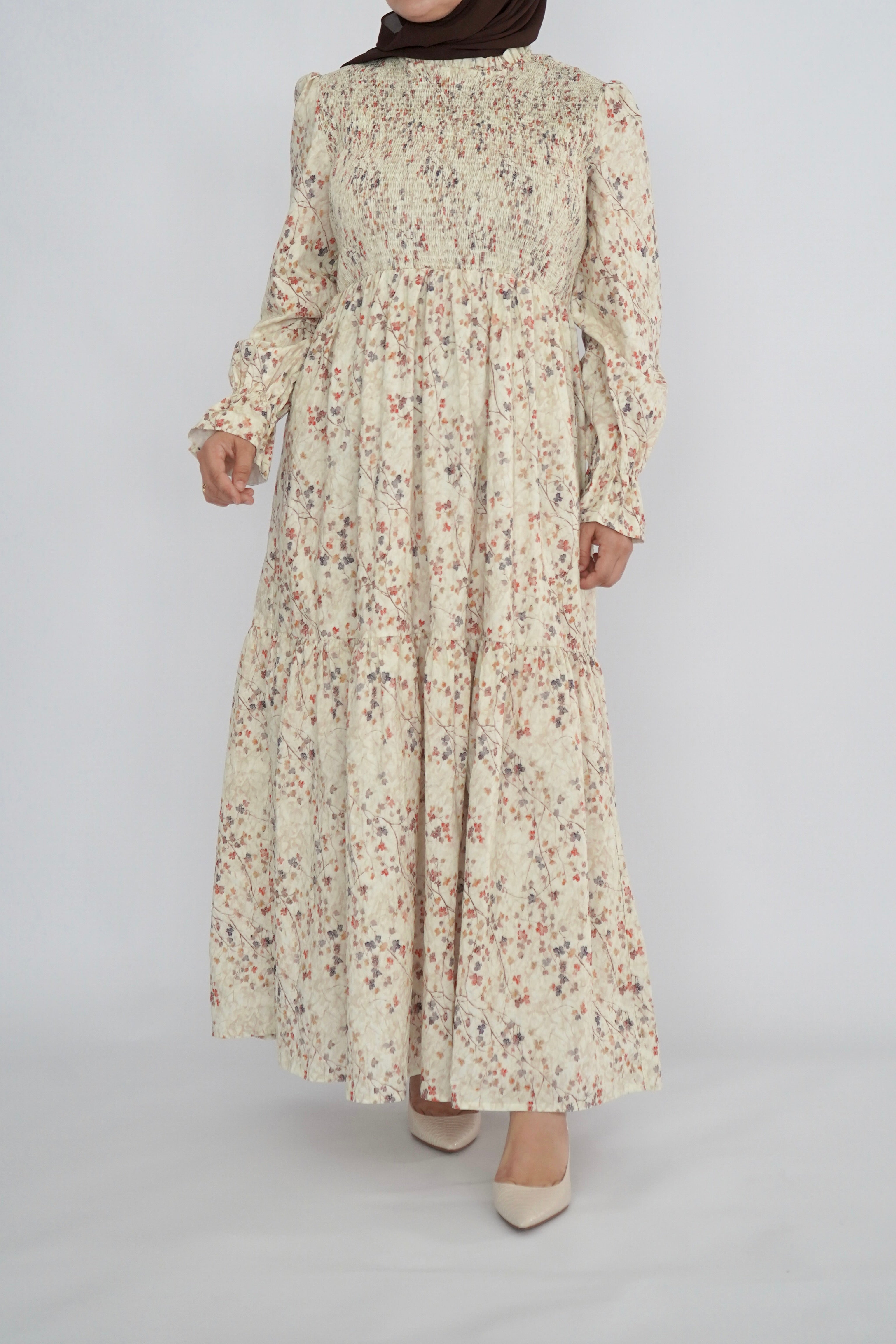 Cotton Fall Leaf Smock Dress