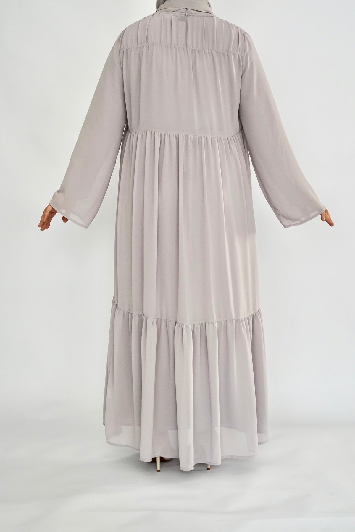 Two Piece Tiered Chiffon Abaya - Soft Lavender