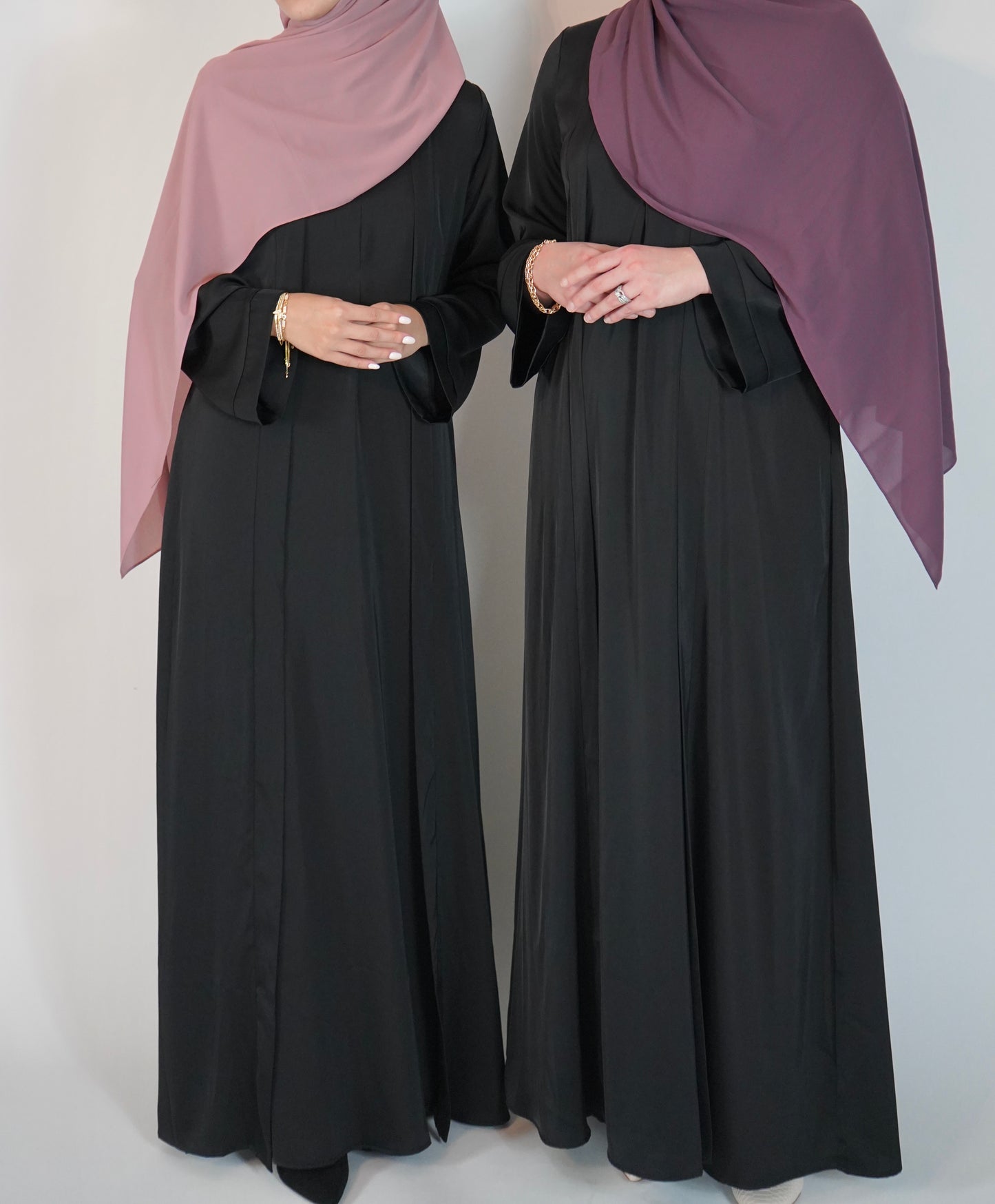 Satin Front Fold Abaya - Black