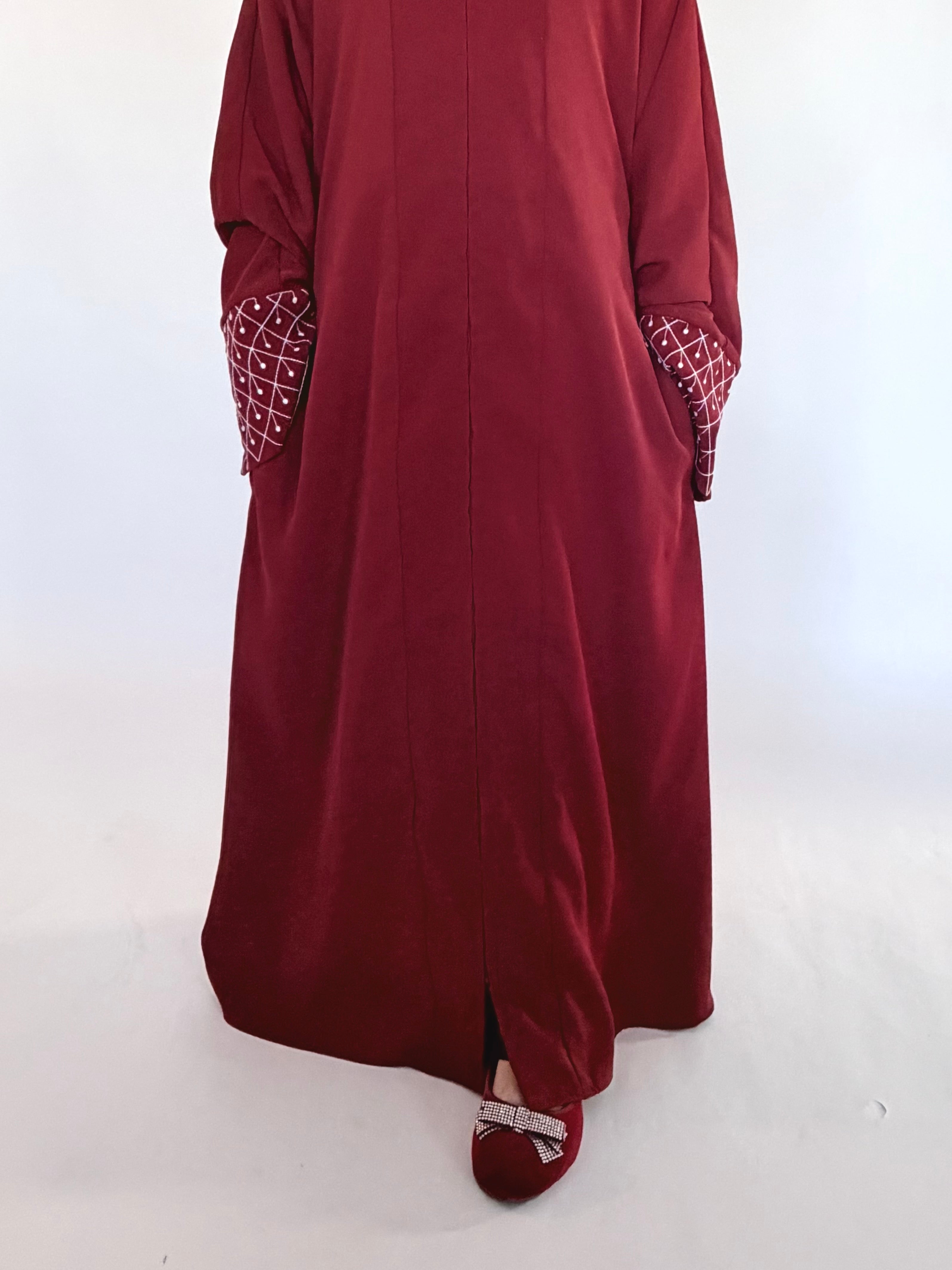 Kids Zip Up Abaya - Maroon