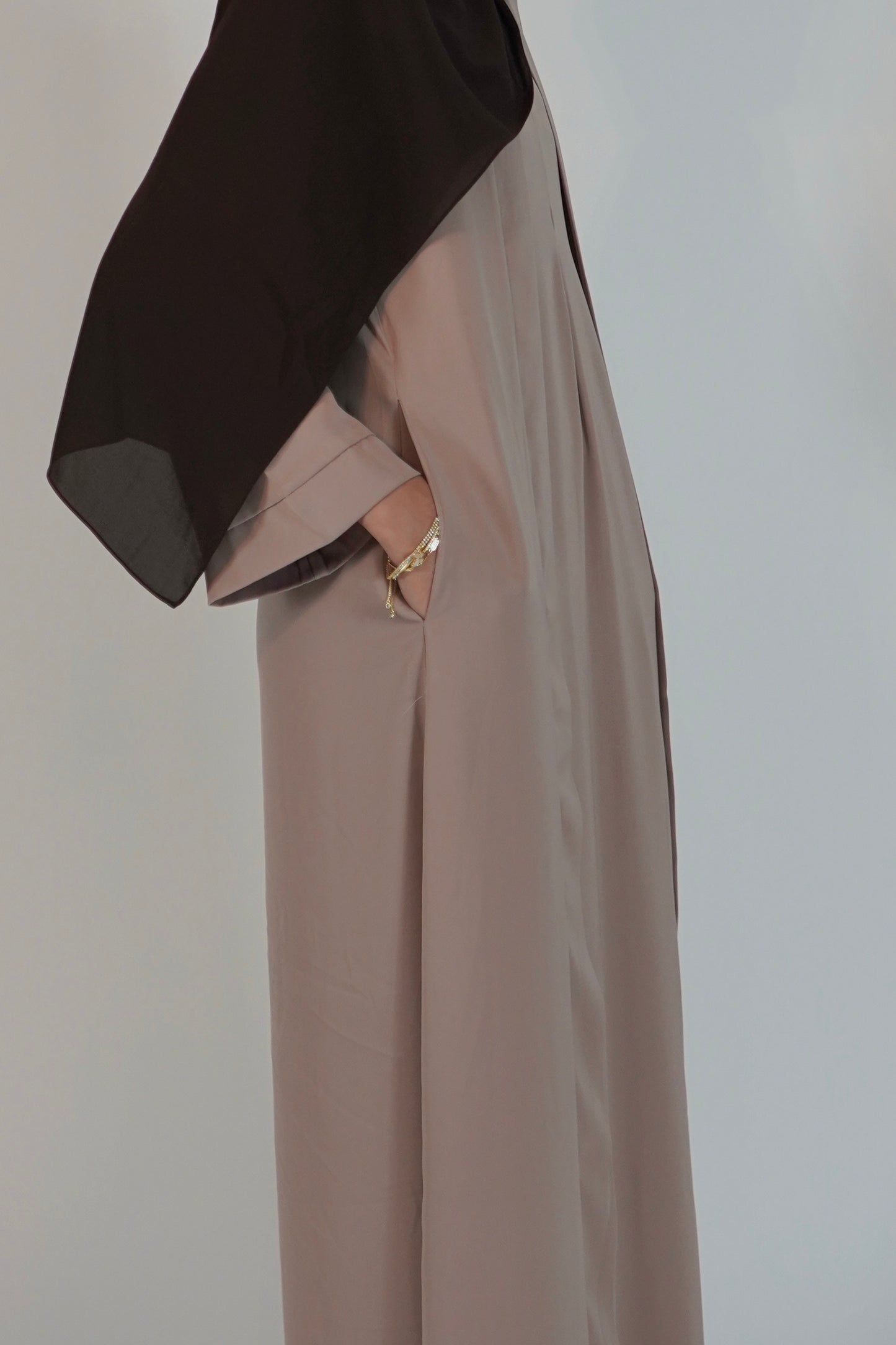 Satin Front Fold Abaya - Blush Beige