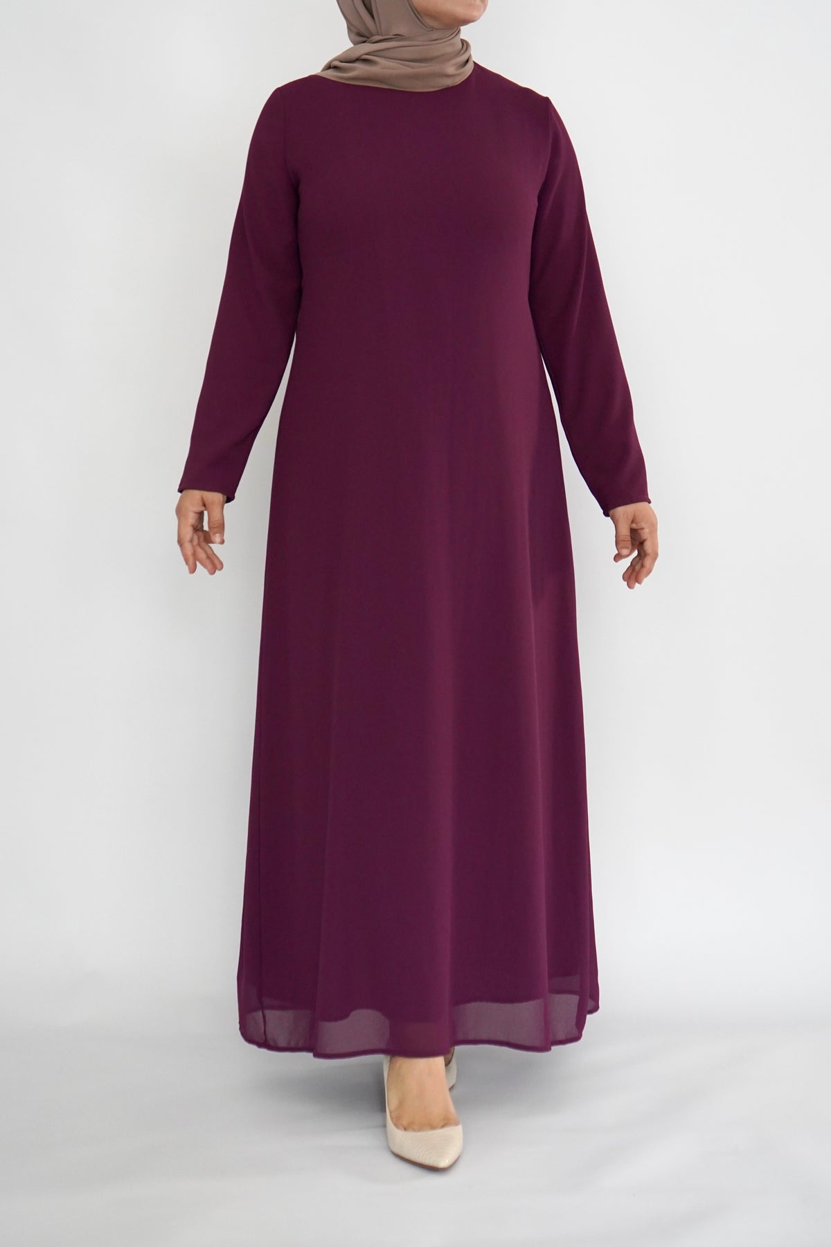 Two Piece Tiered Chiffon Abaya - Plum