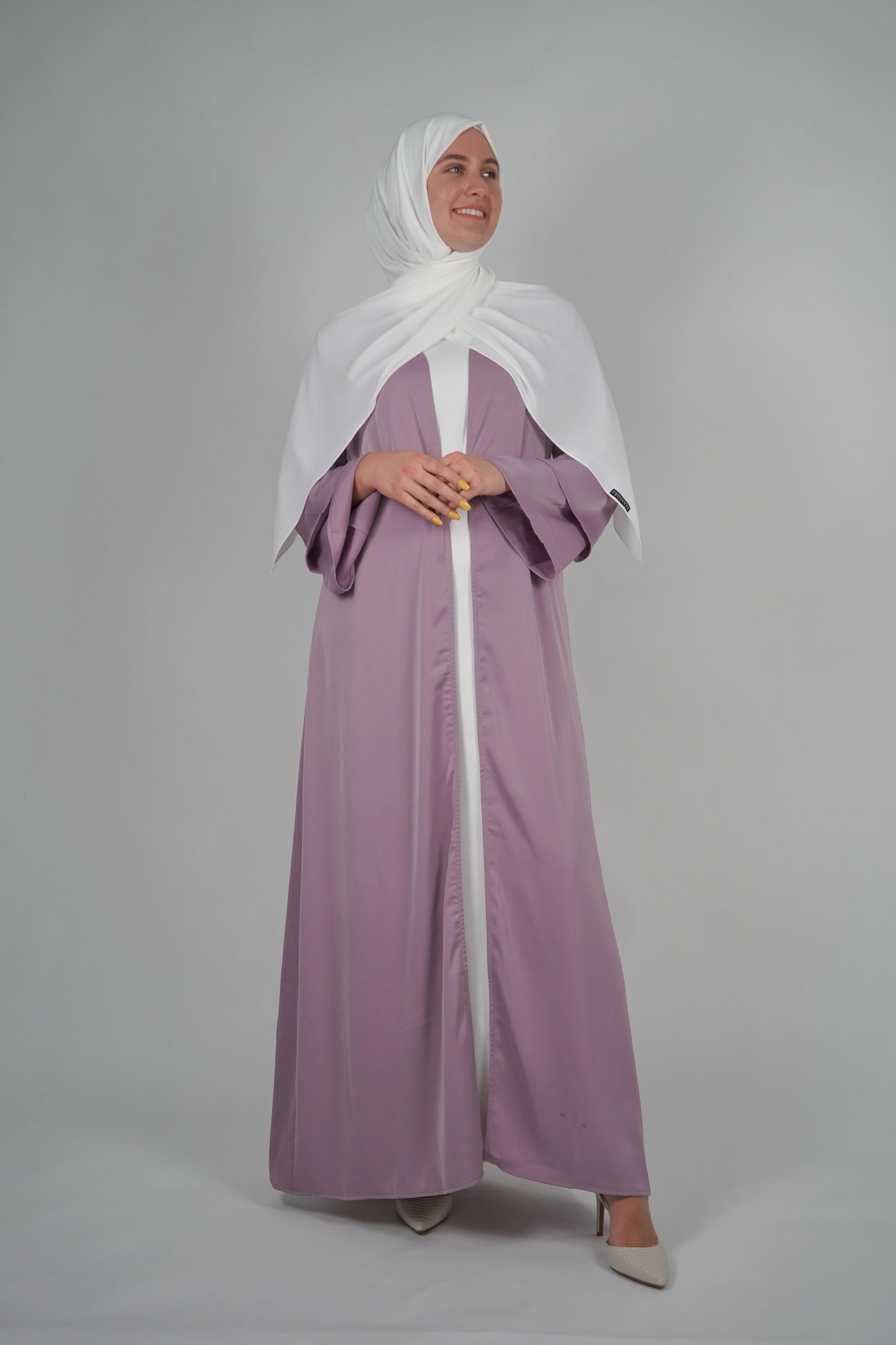 Two Piece Open Front Satin Abaya - Lilac