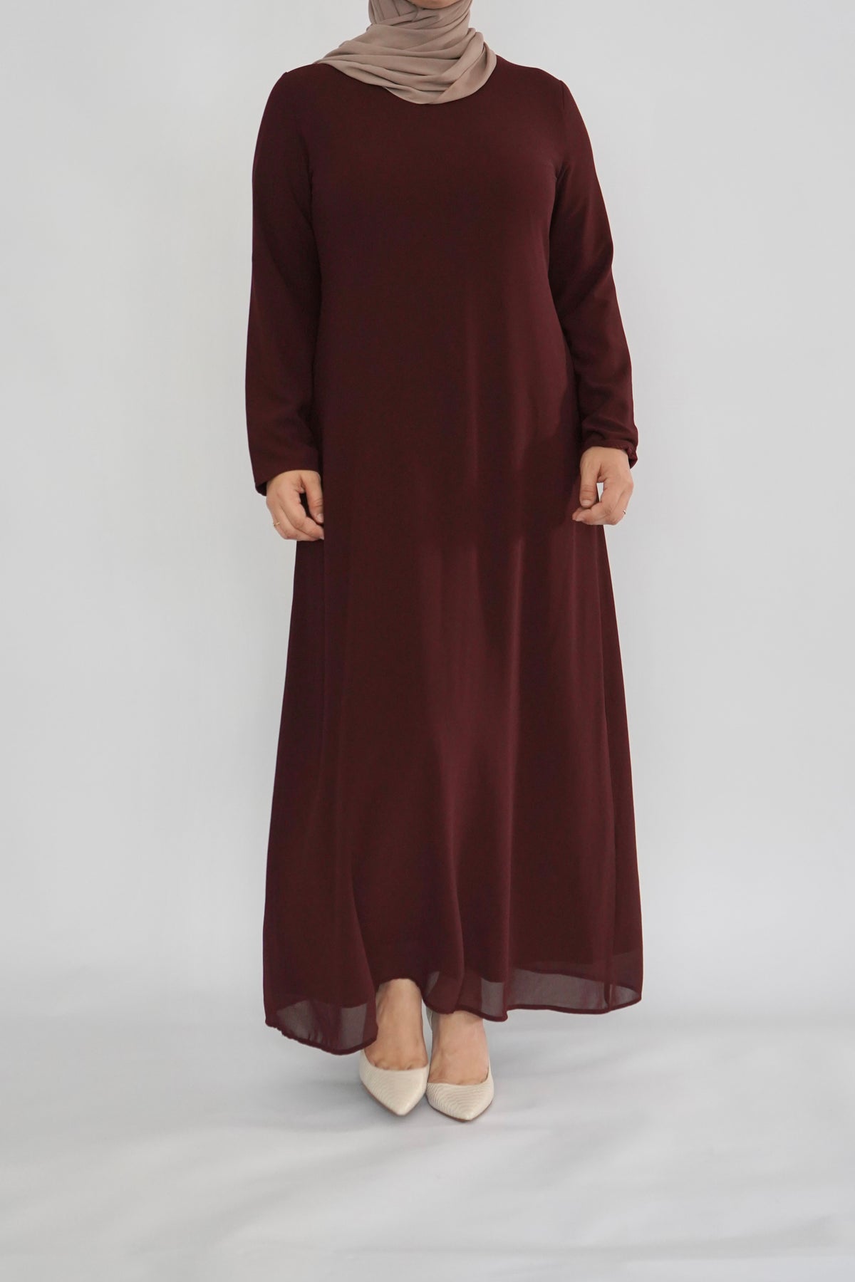 Two Piece Tiered Chiffon Abaya - Deep Maroon