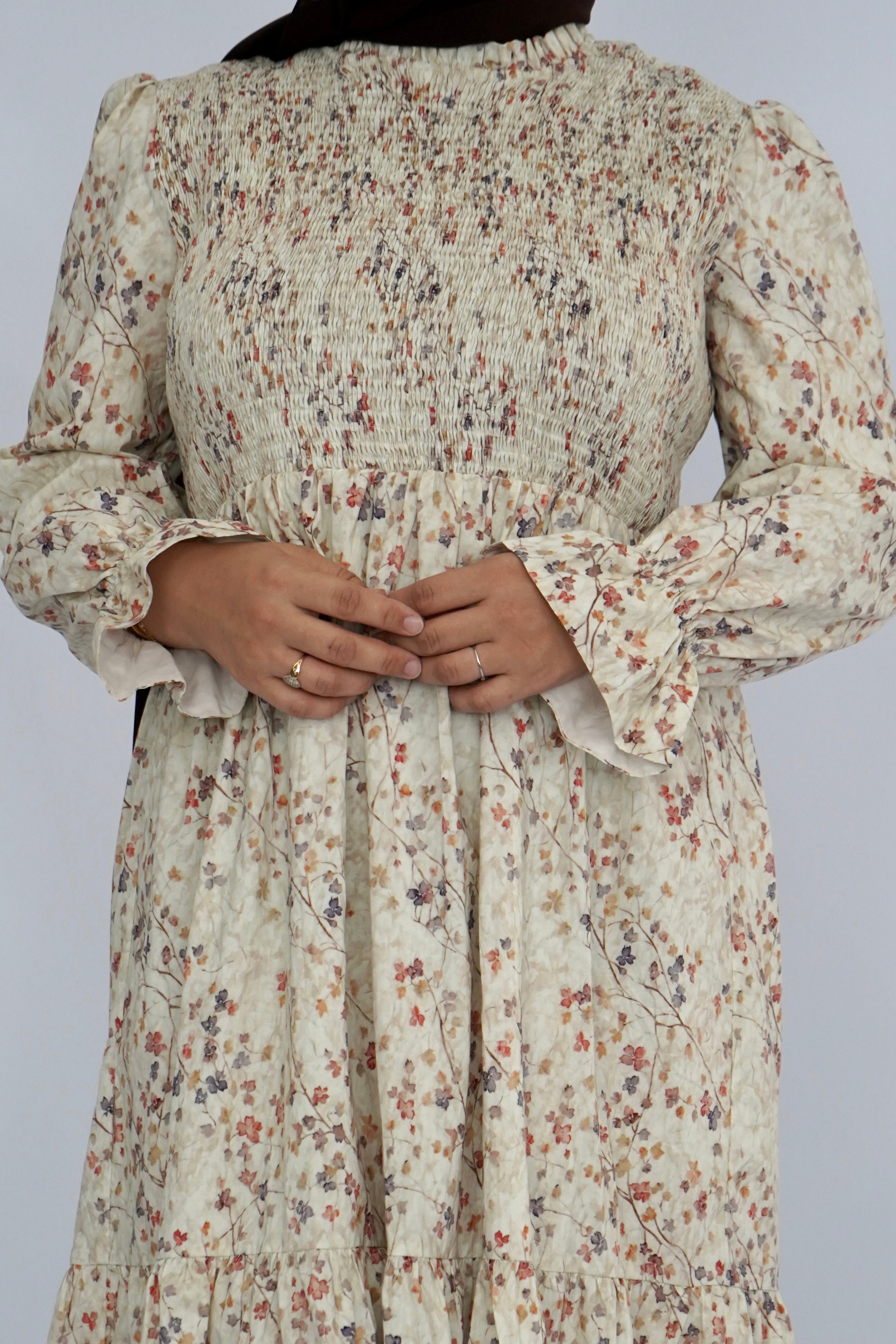 Cotton Fall Leaf Smock Dress