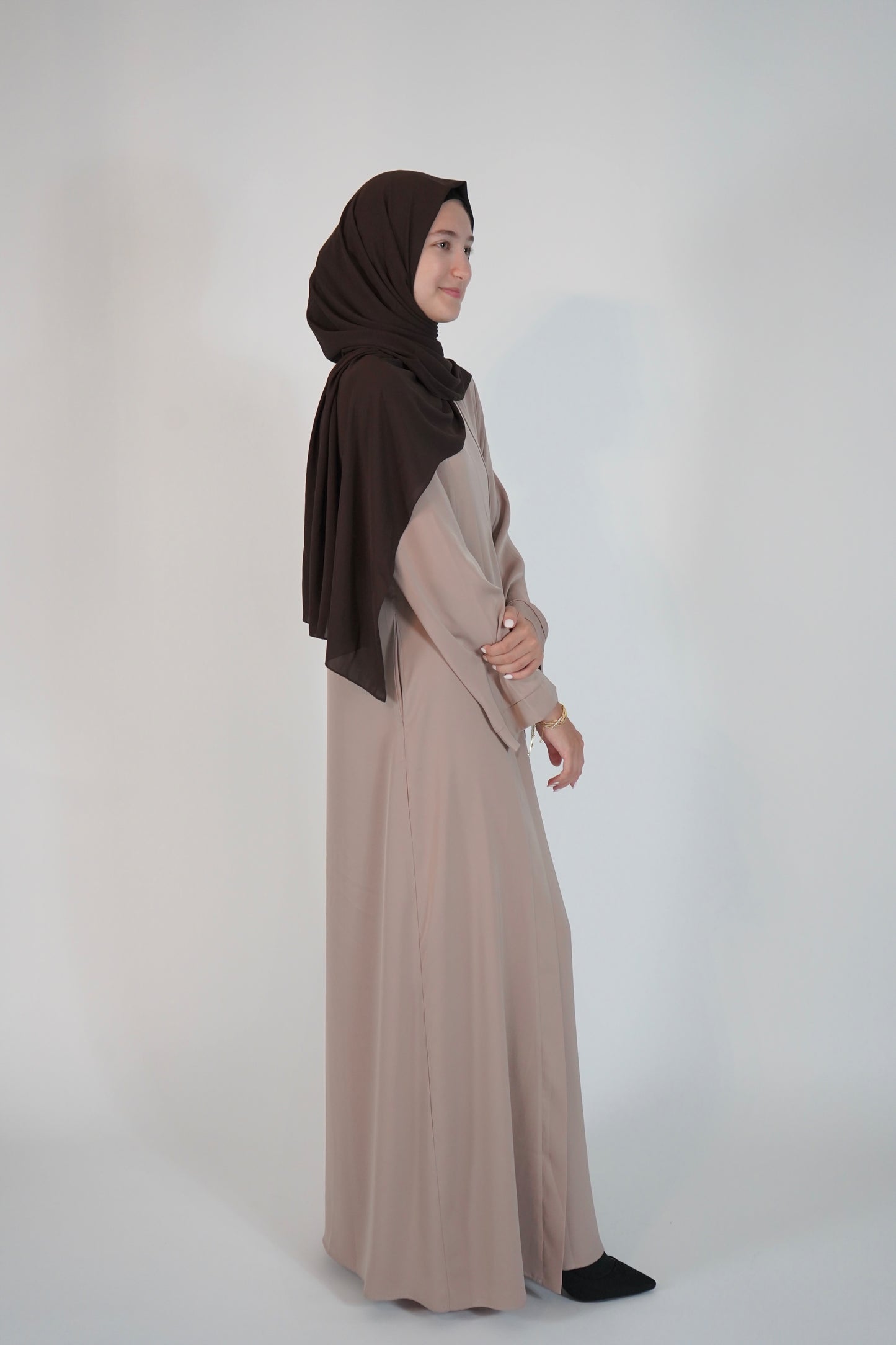 Satin Front Fold Abaya - Blush Beige