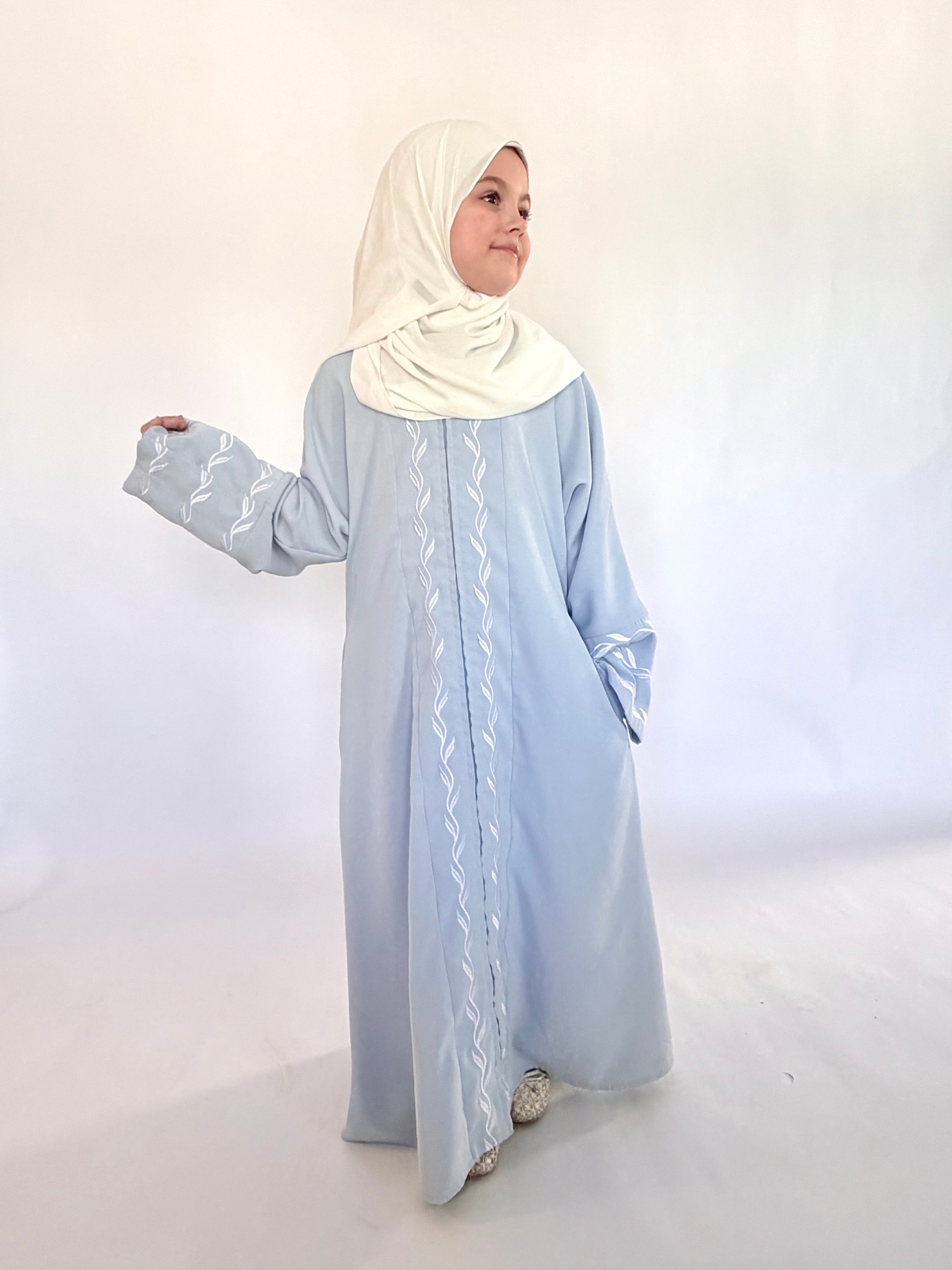 Kids Zip Up Abaya - Light Blue
