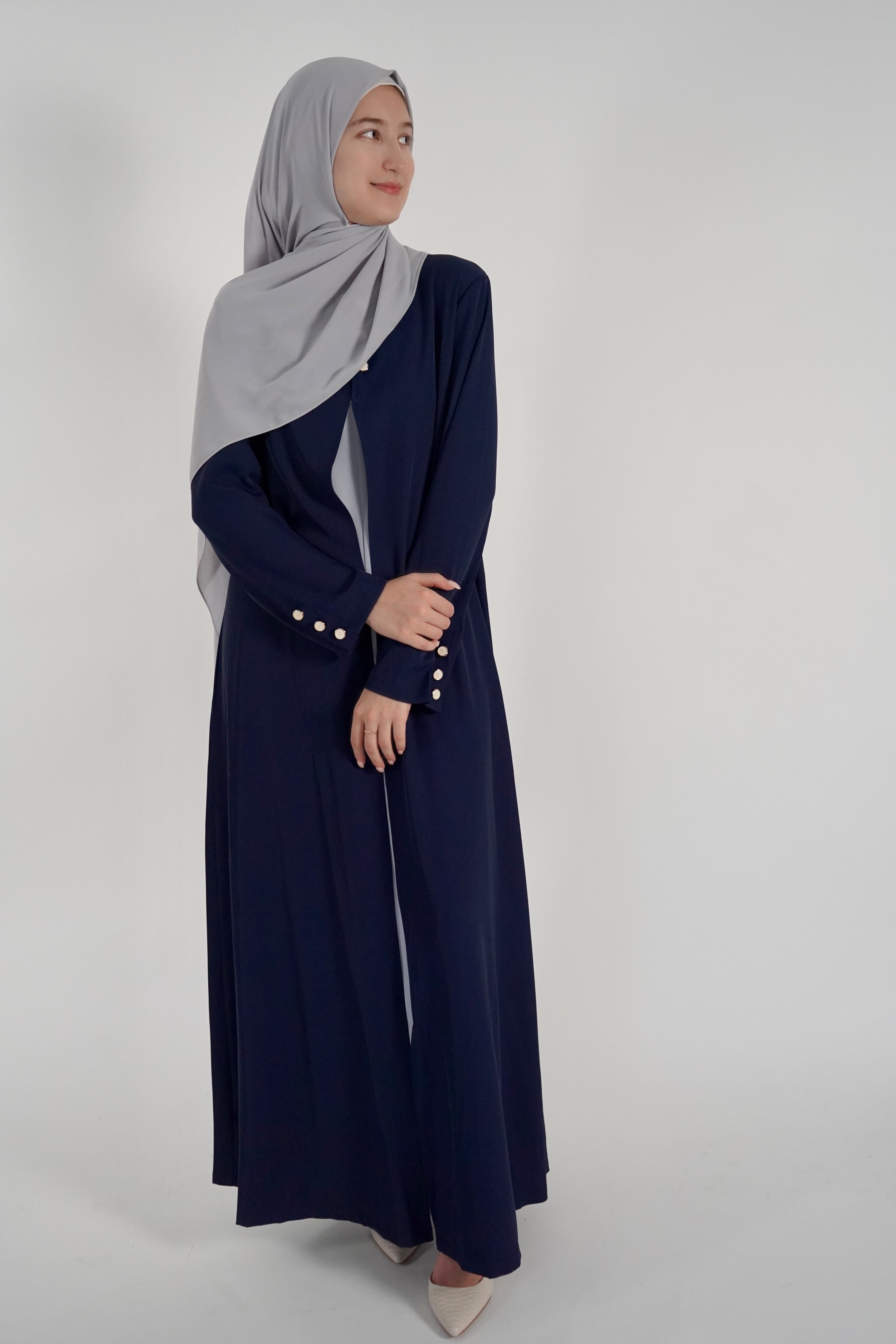 Elegant One Piece Open Front Abaya - Navy