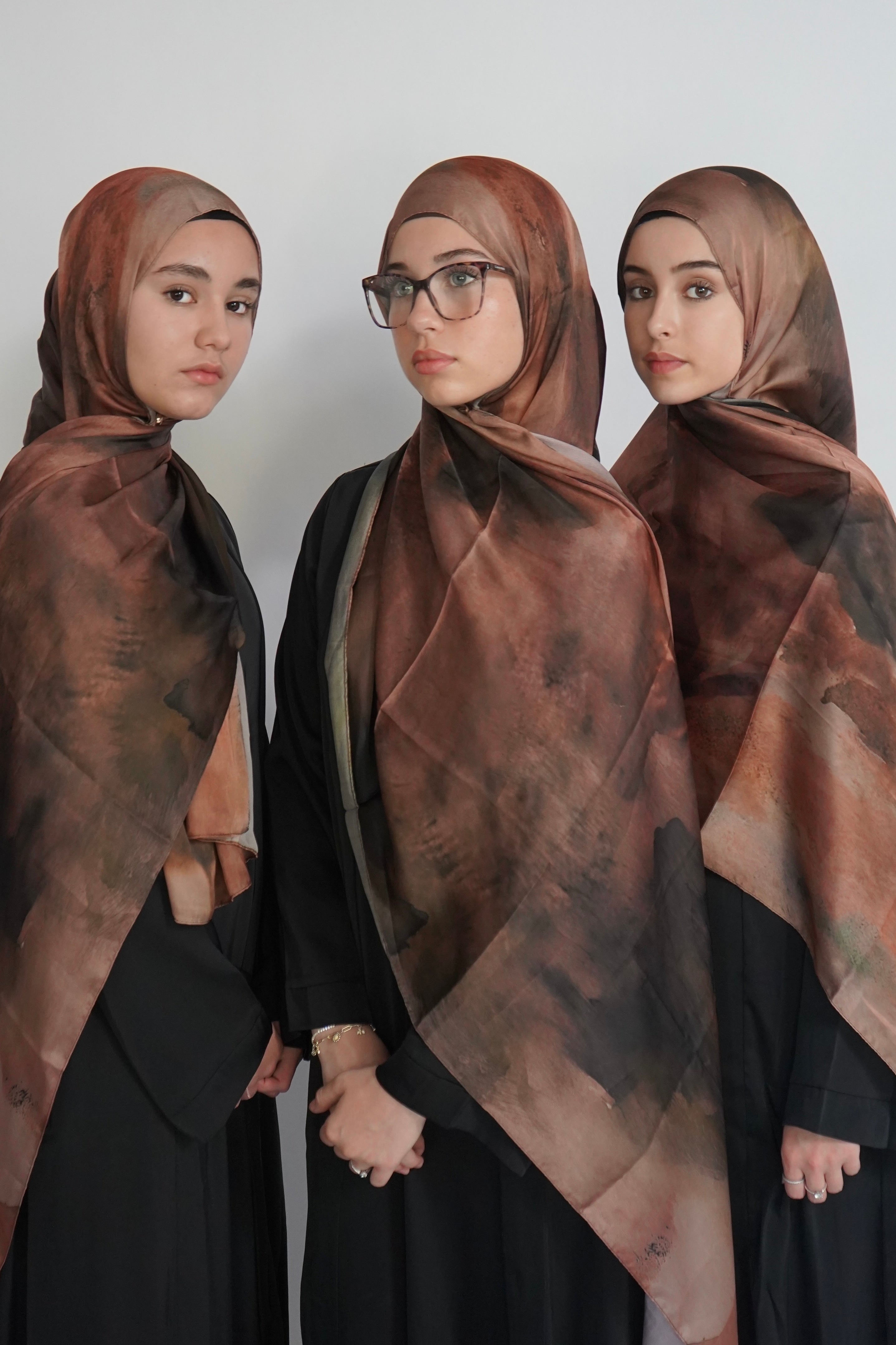 Print Satin Hijab - Chestnut Smoke