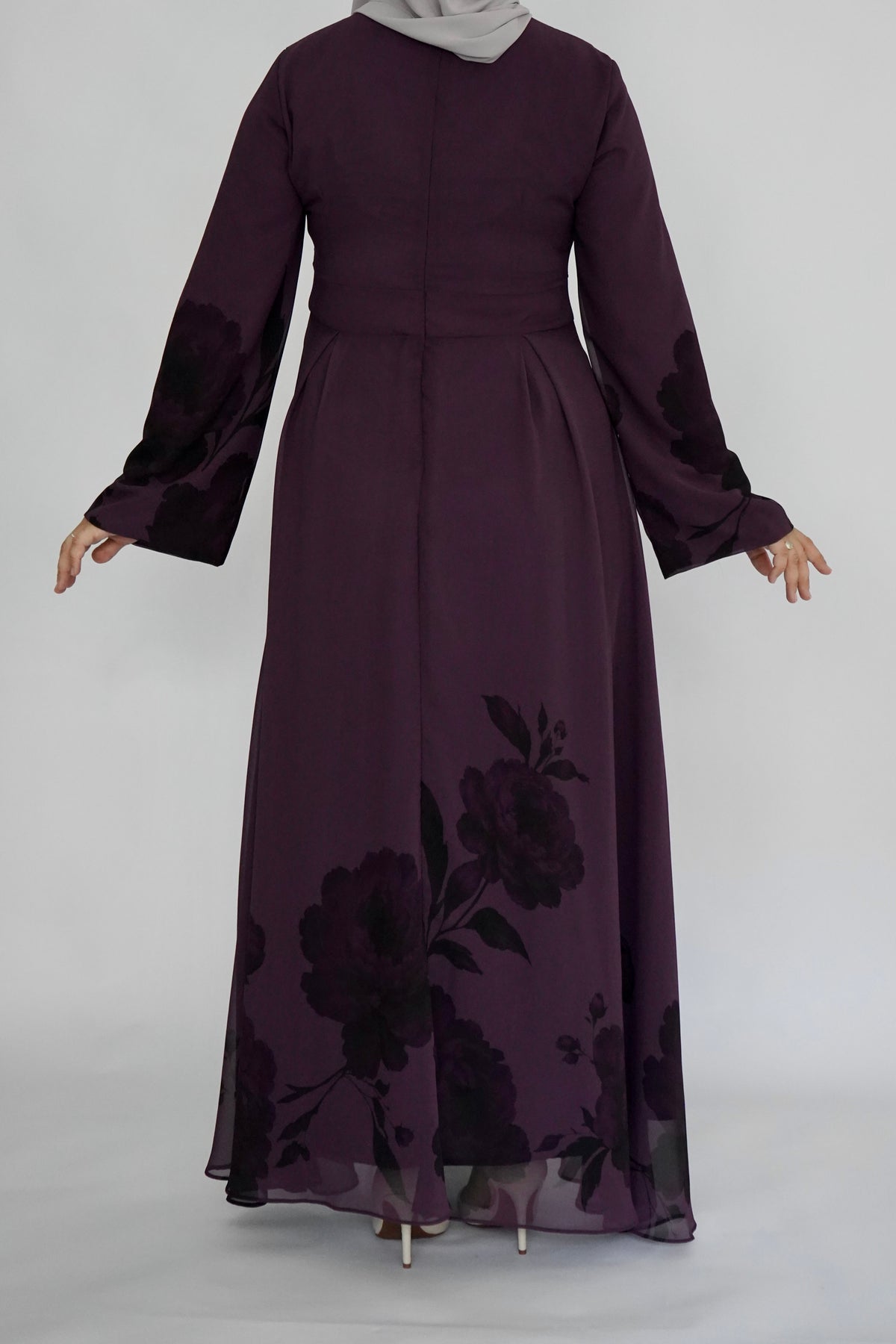 Plum Floral Print Dress - Chiffon
