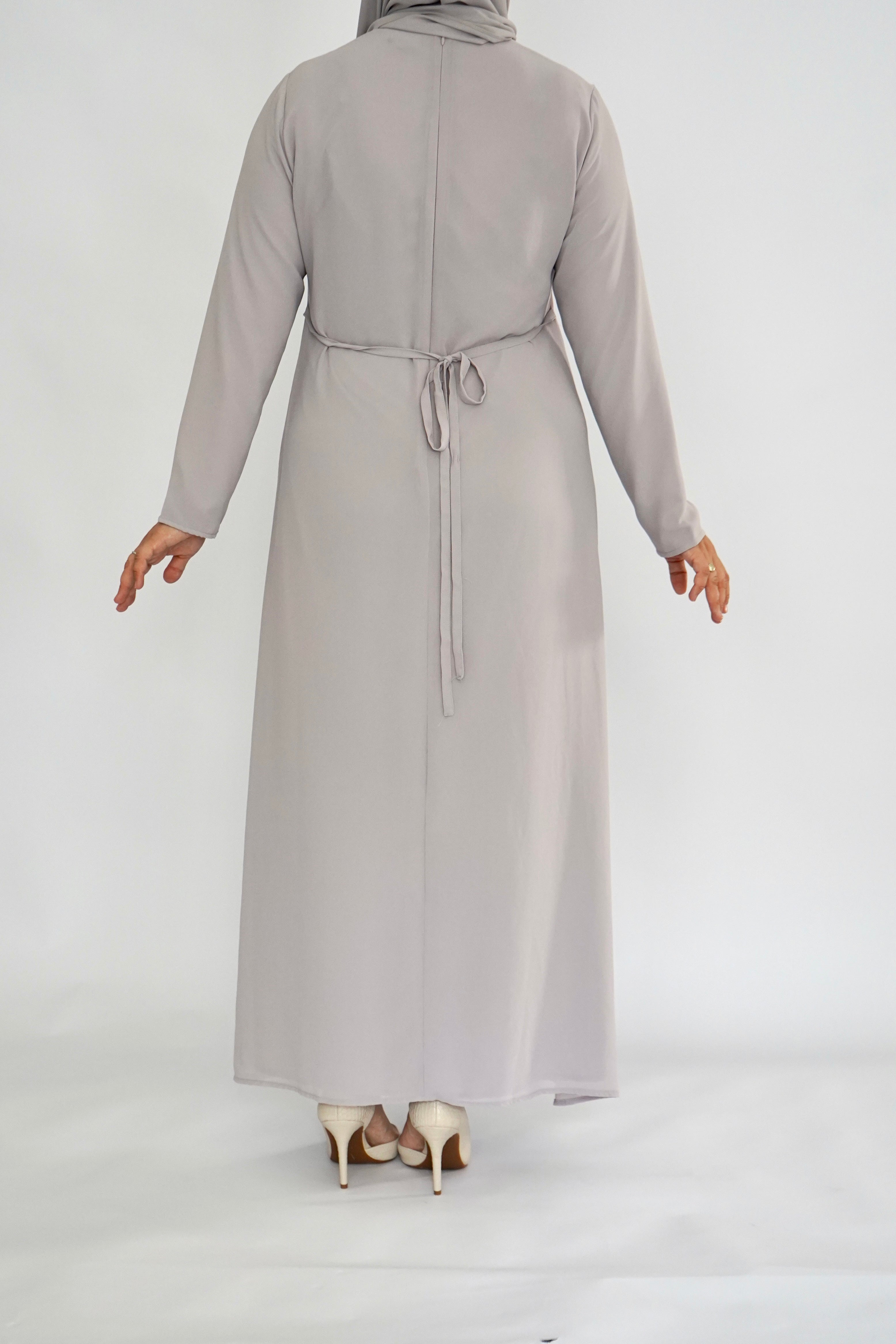 Two Piece Tiered Chiffon Abaya - Soft Lavender