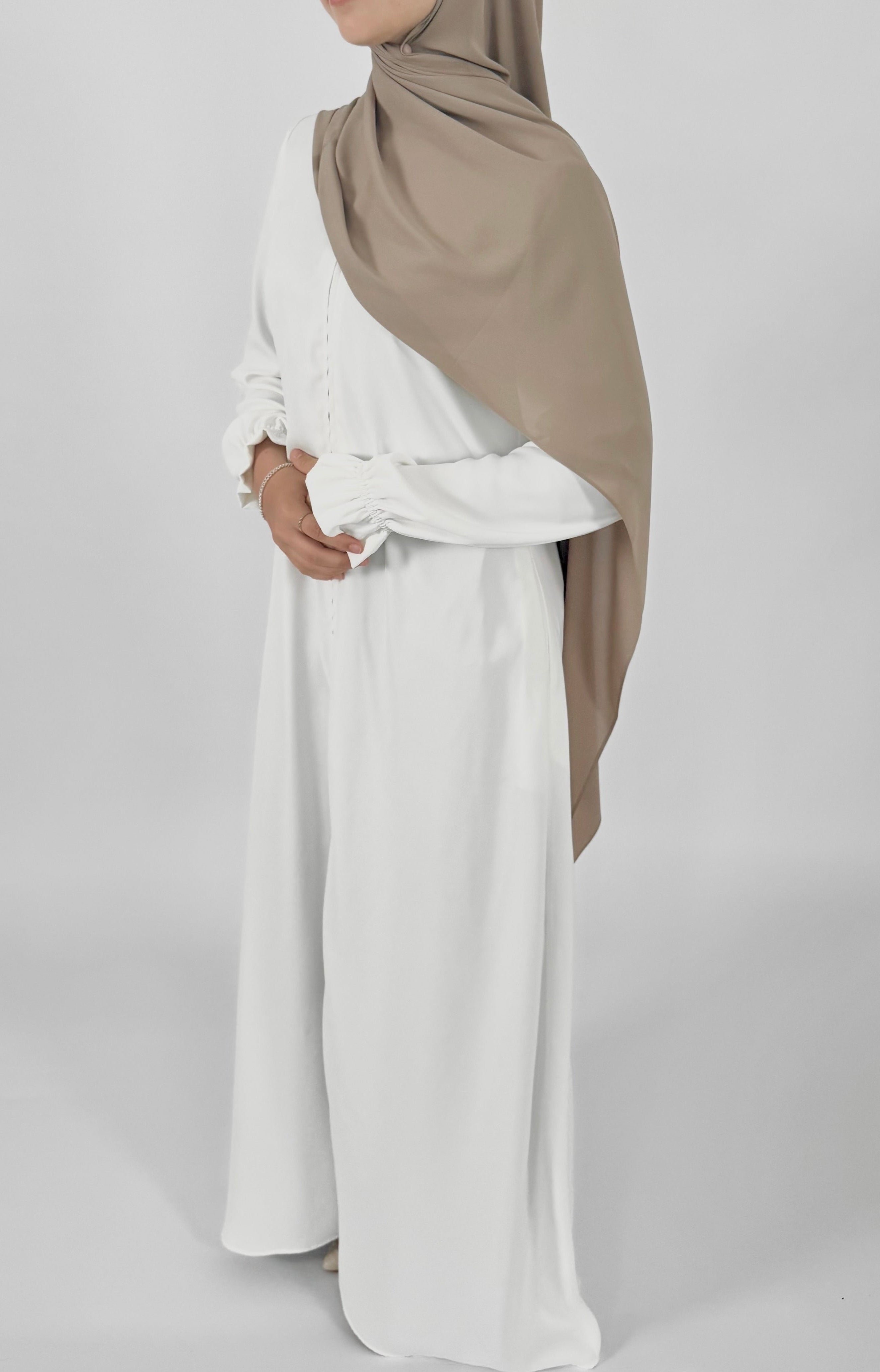 Zip Up Poet Sleeve Abaya - White