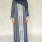 Zip Up Embroidery Abaya - Gray