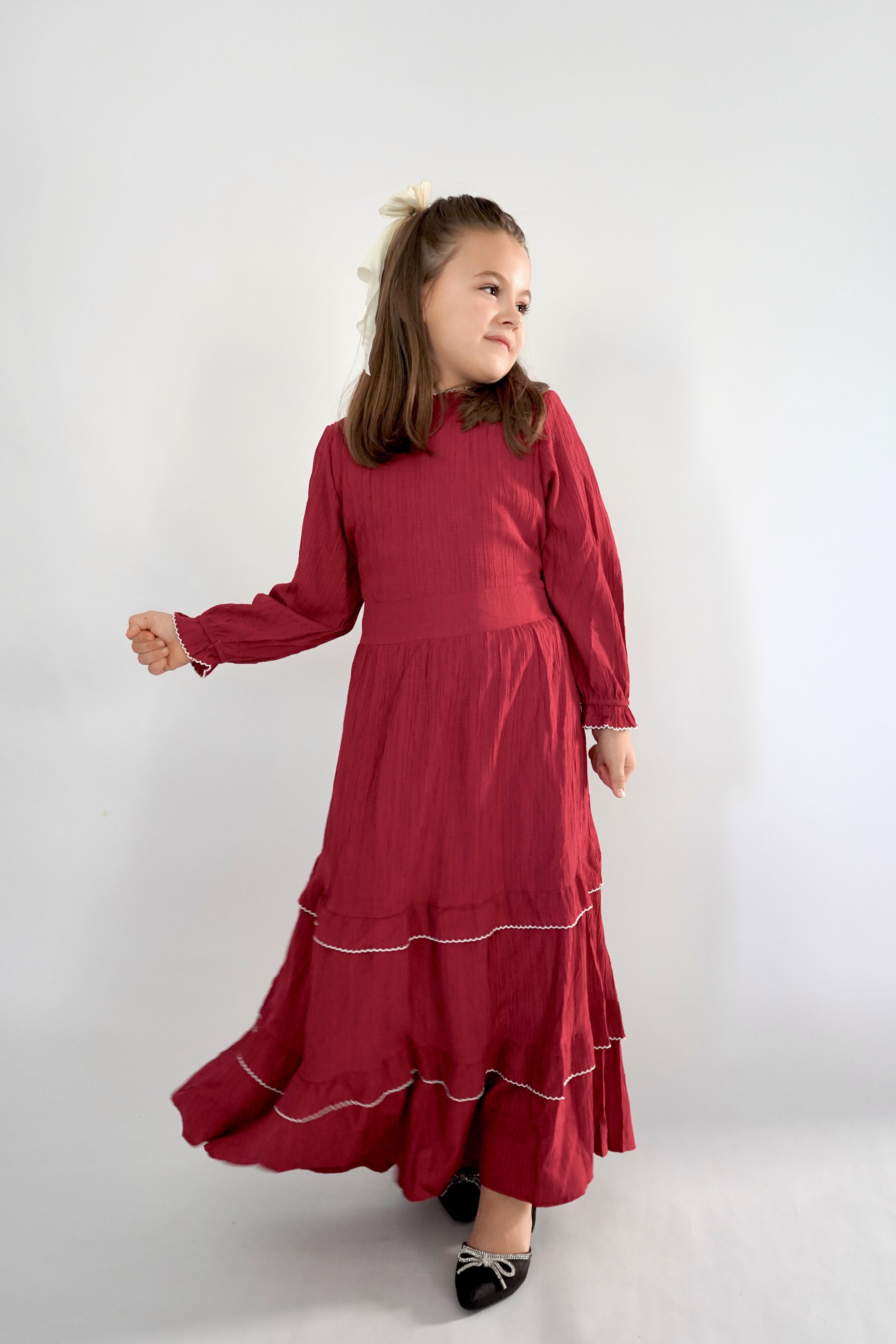 Kids Cotton Dress - Maroon