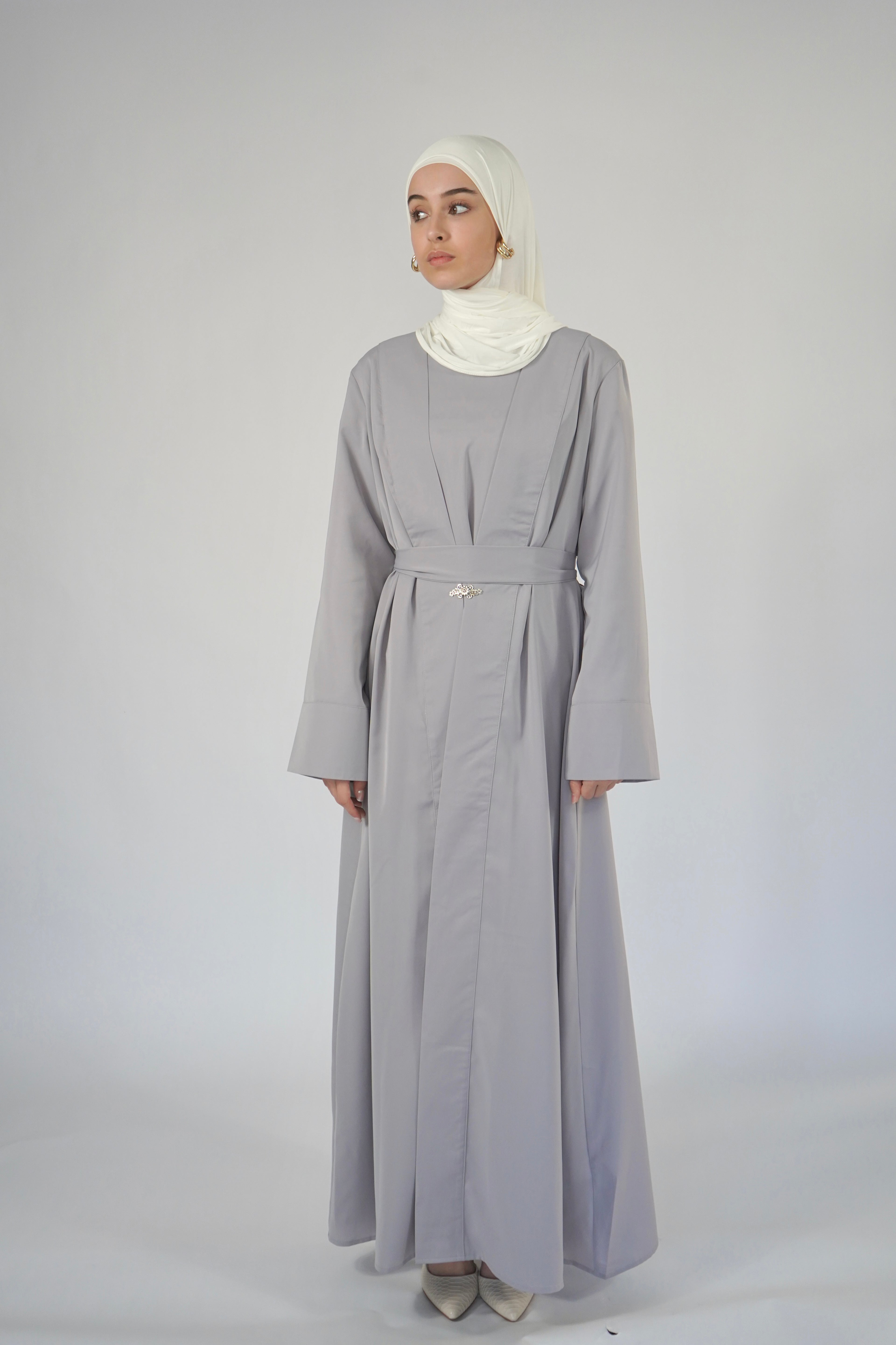 Two Piece Buckle Abaya- Gray