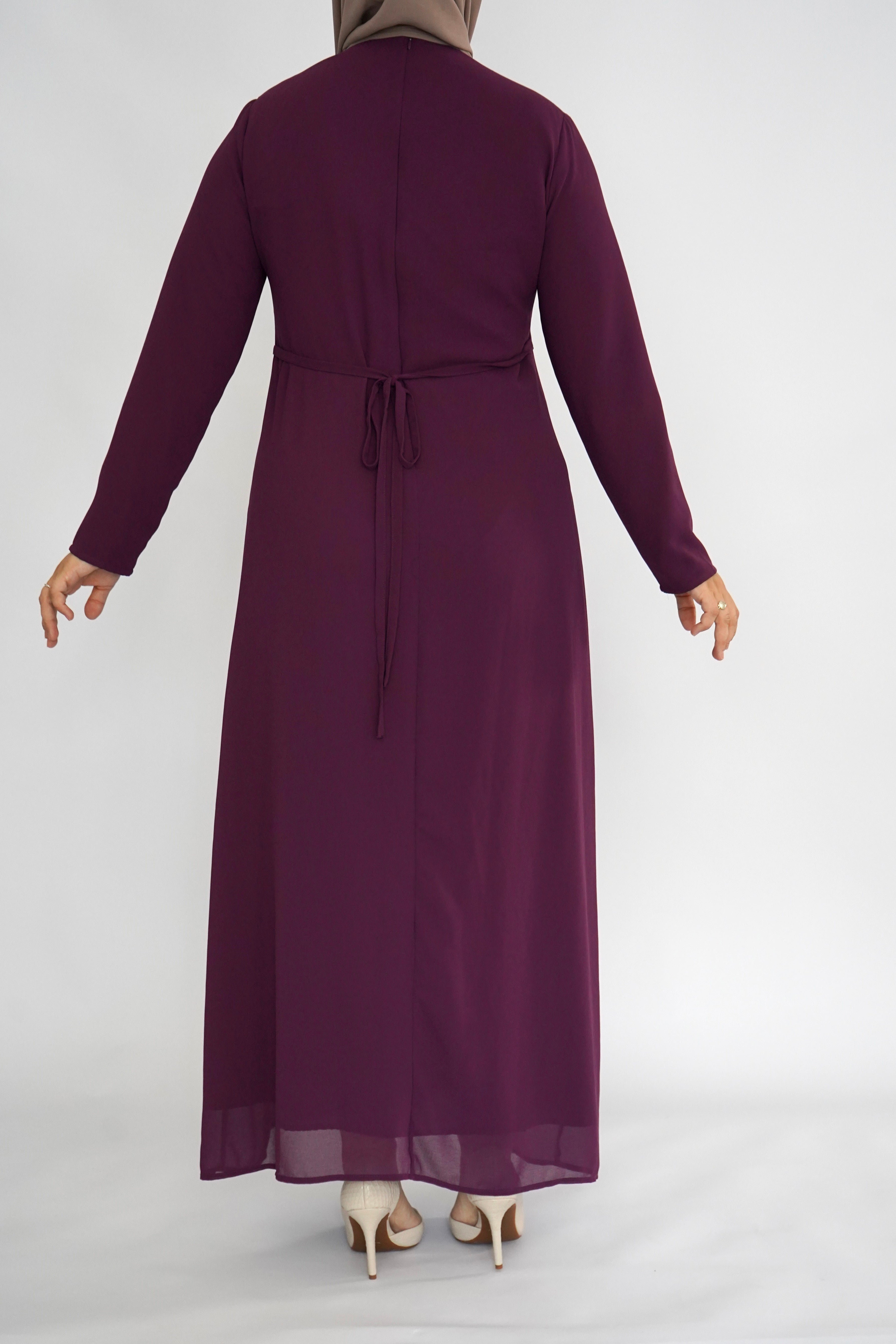 Two Piece Tiered Chiffon Abaya - Plum