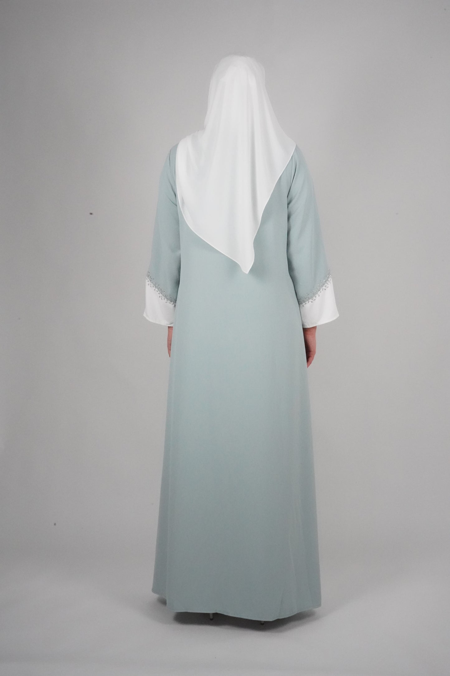 LUX Two Piece Open Front Embroidered Abaya - Mint Green and White