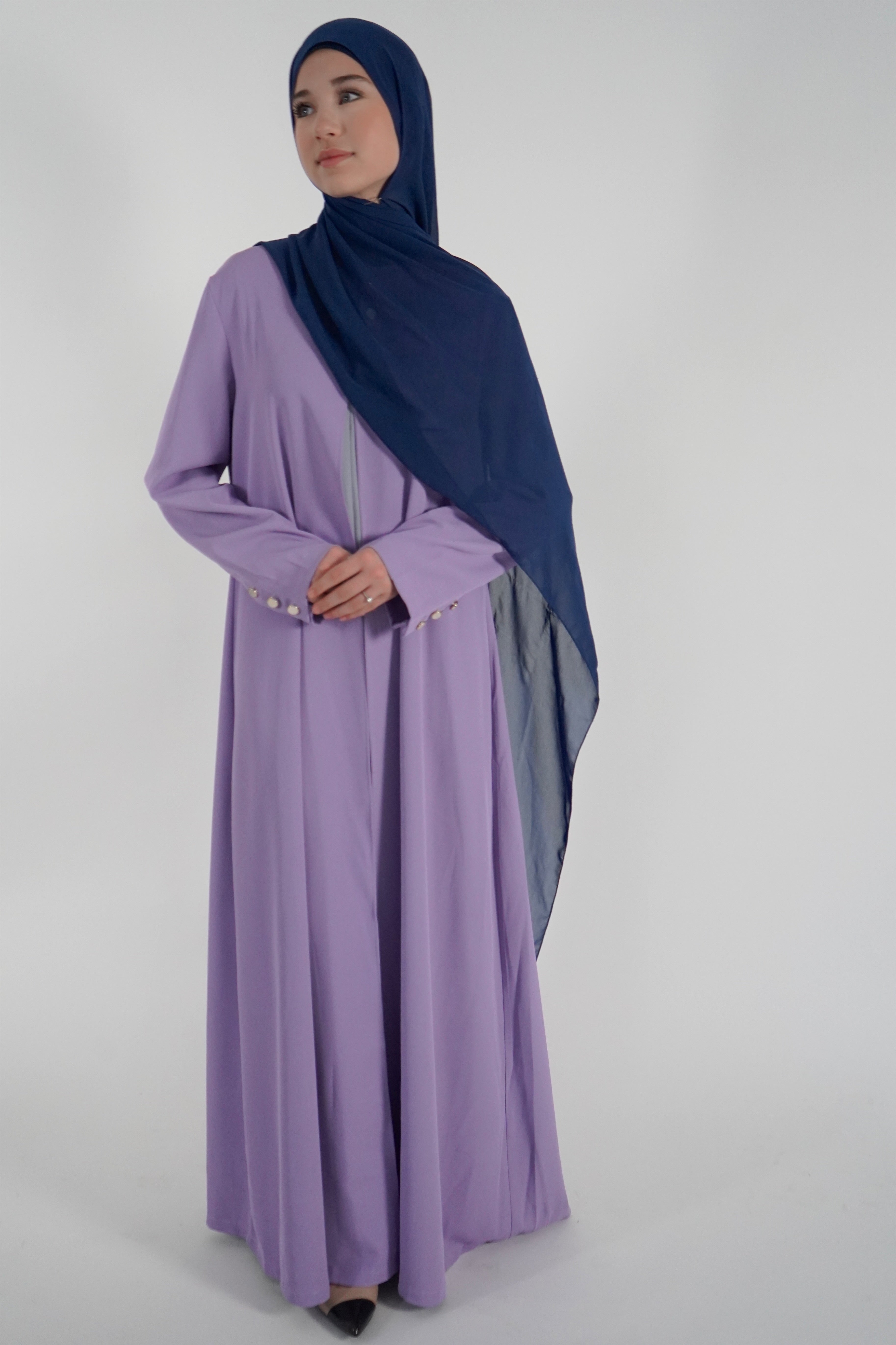 Elegant One Piece Open Front Abaya - Lilac