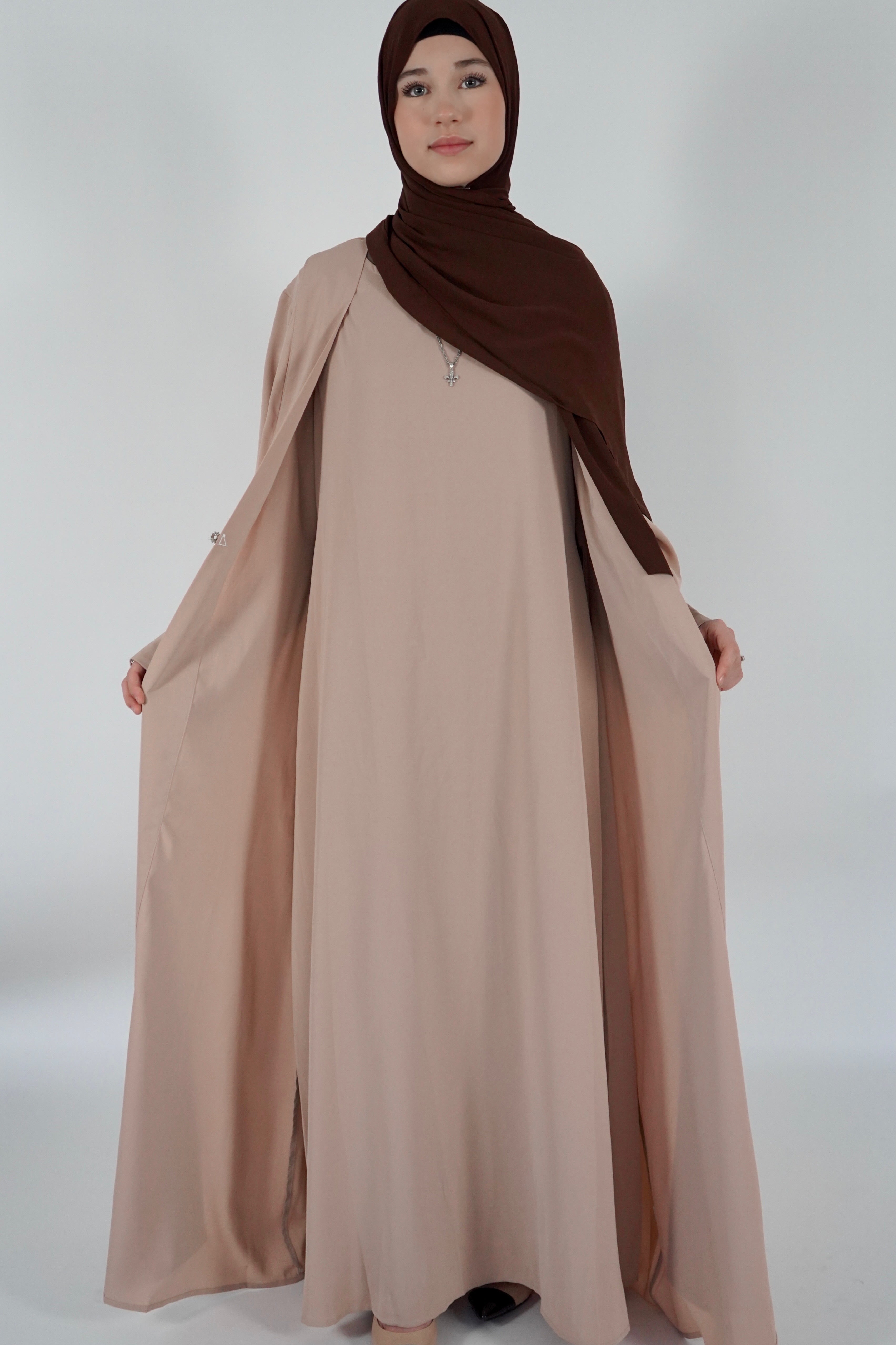 Two Piece Buckle Abaya - Tan