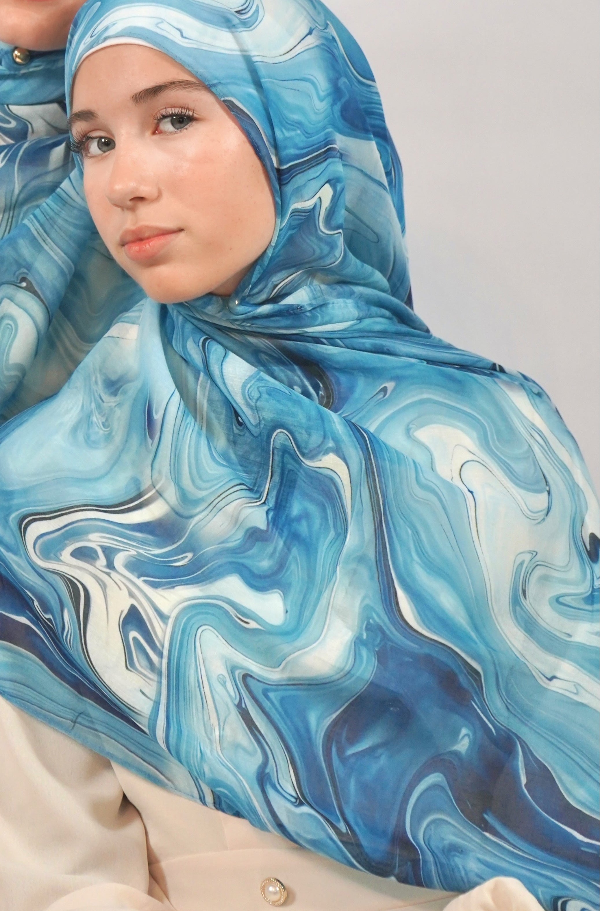 Print Cotton Hijab - Ocean Marble