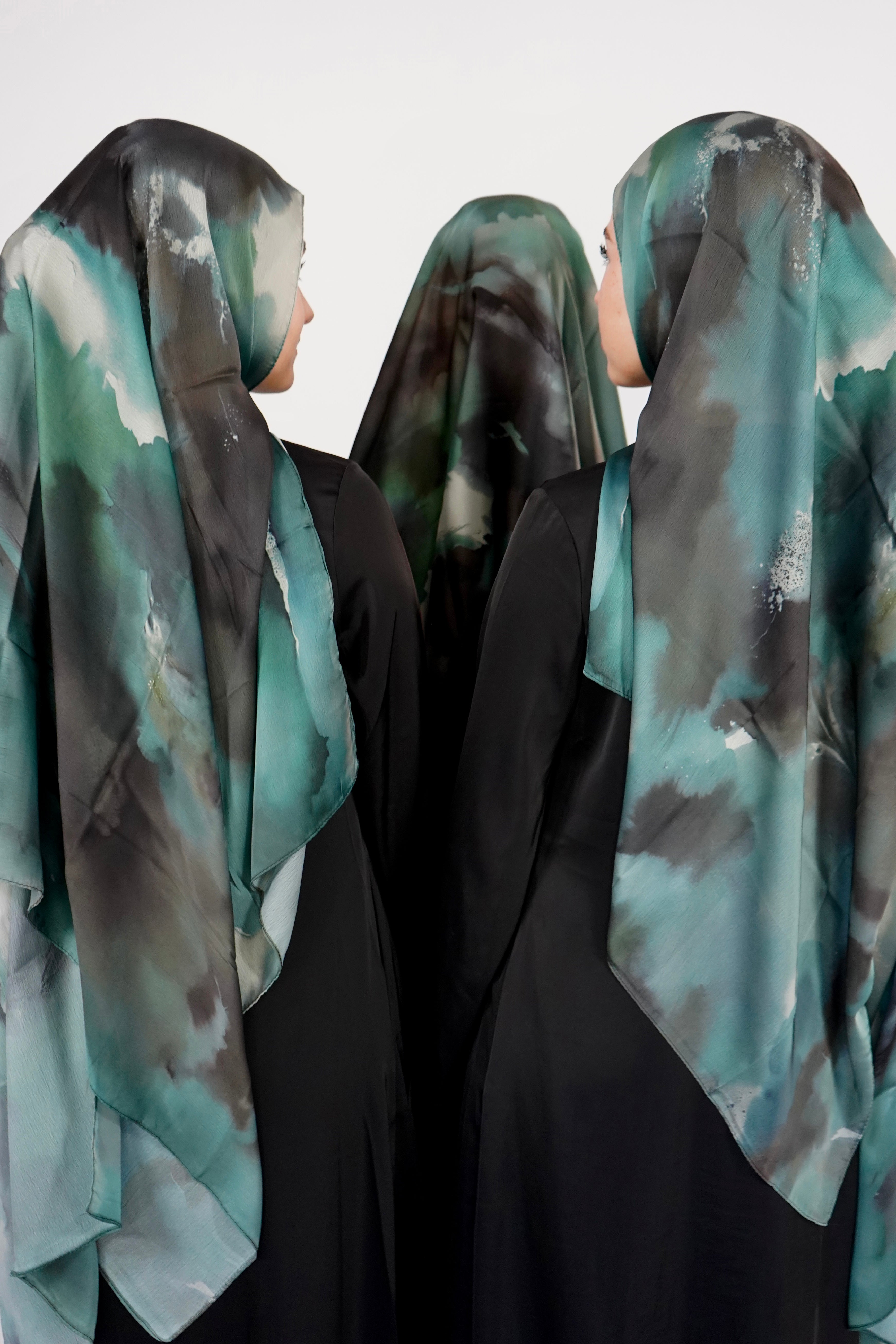 Print Satin Hijab - Midnight Forest