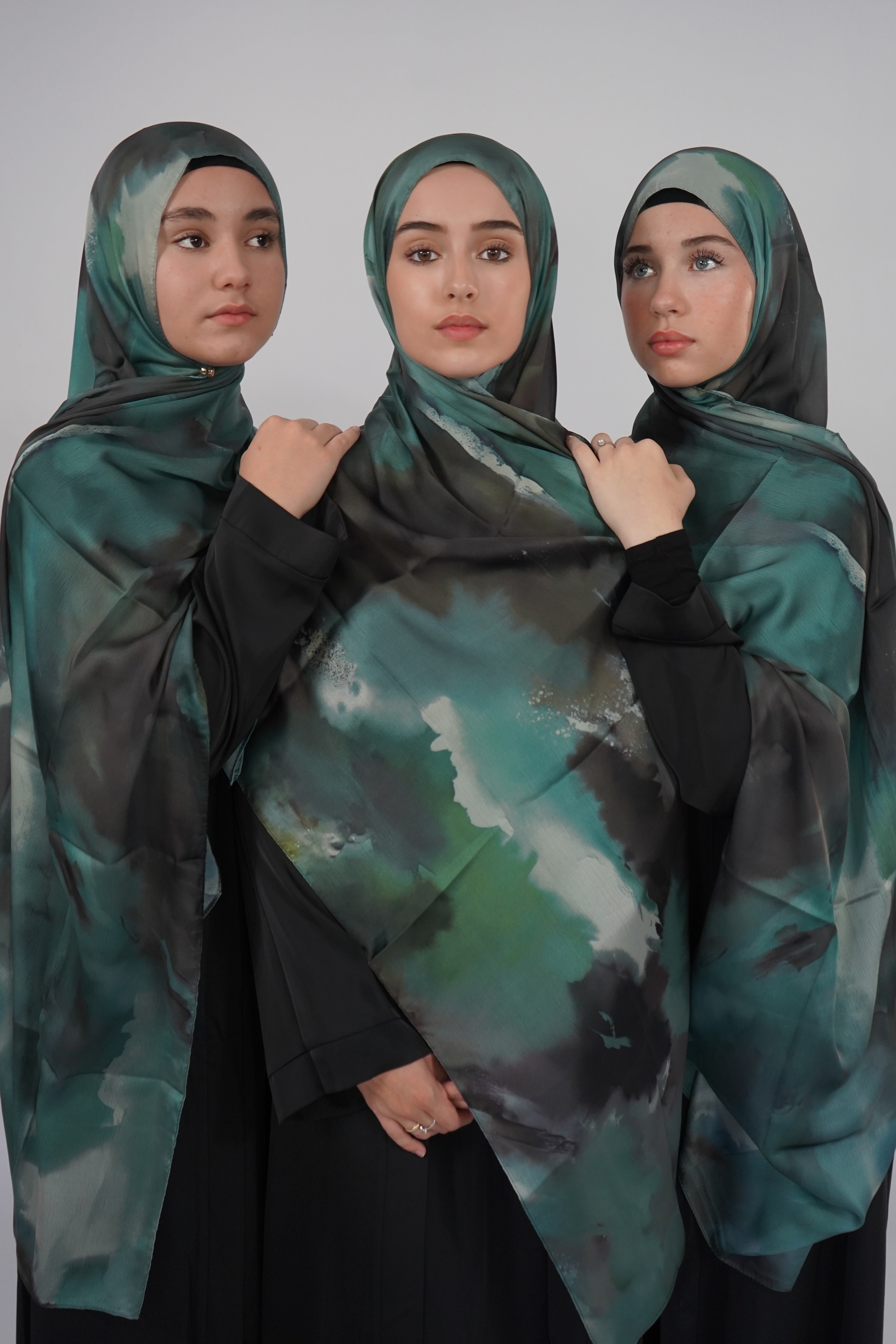 Print Satin Hijab - Midnight Forest