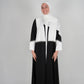 LUX Two Piece Open Front Embroidered Abaya - Black and White