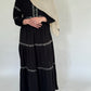 Three Tier Pleated Embroidered Dress - Black