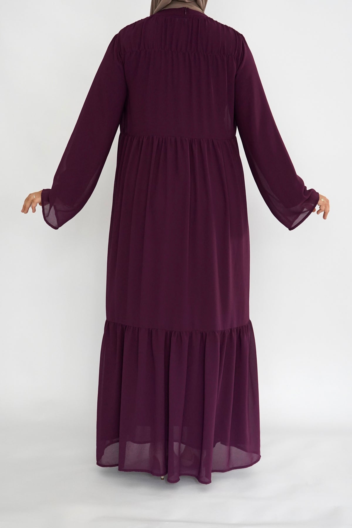Two Piece Tiered Chiffon Abaya - Plum