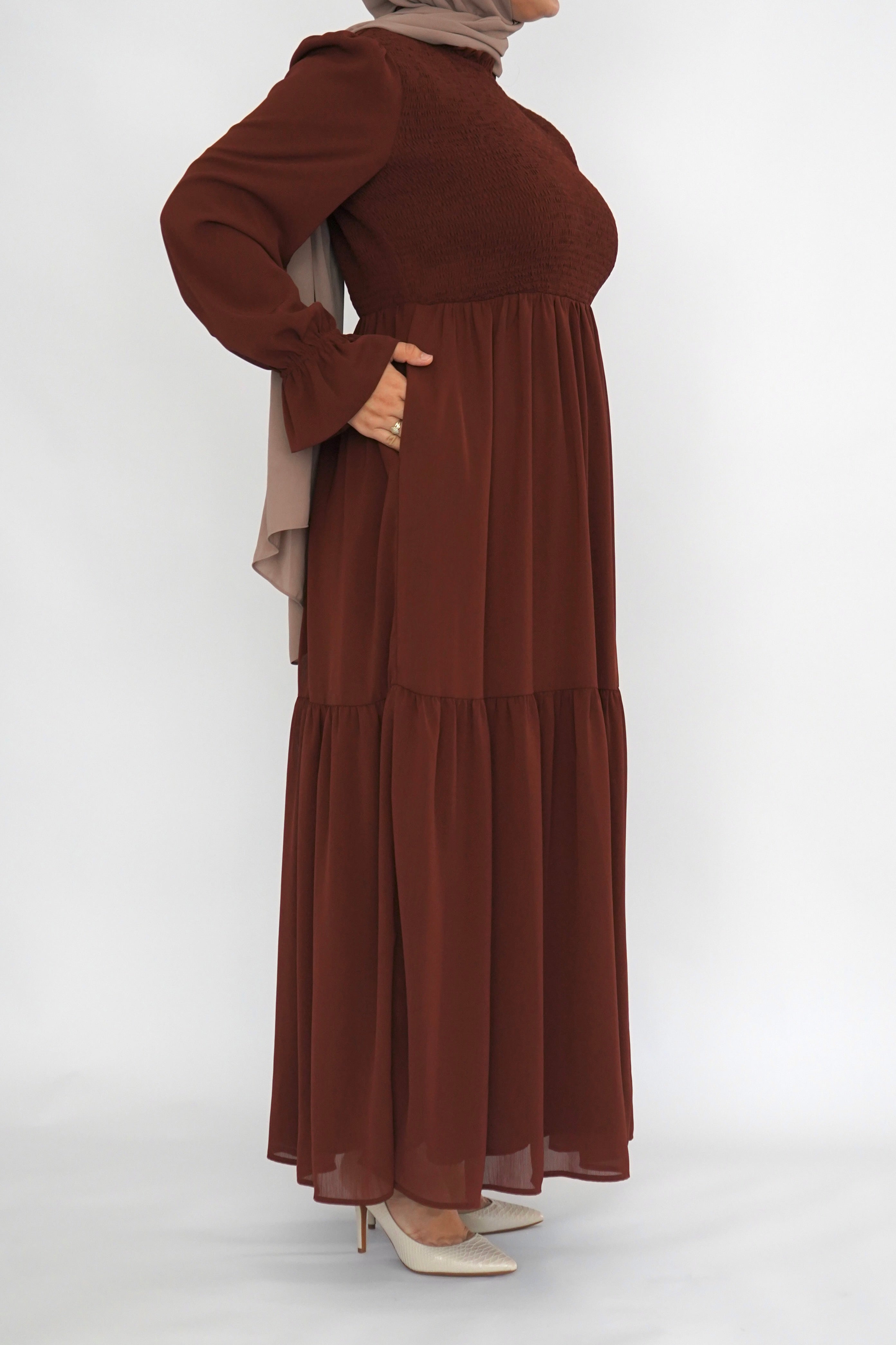 Brown Smock Dress - Chiffon