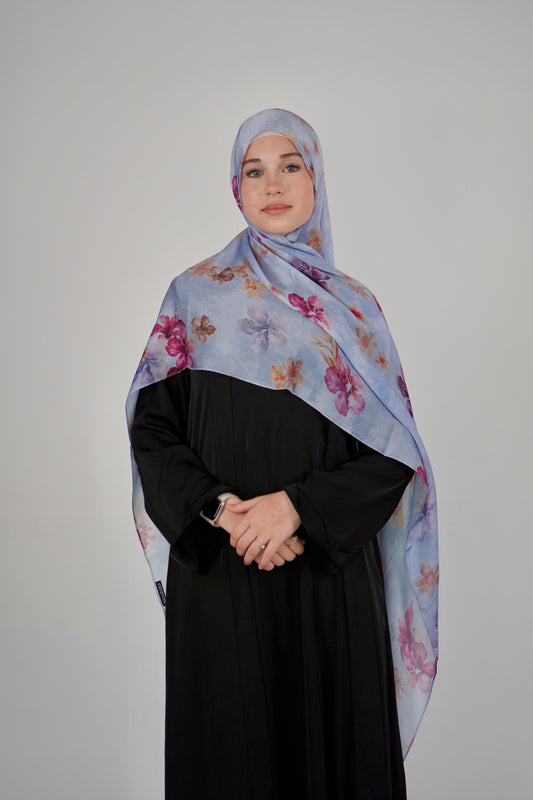 Printed Satin Hijab - Lavander Bloom