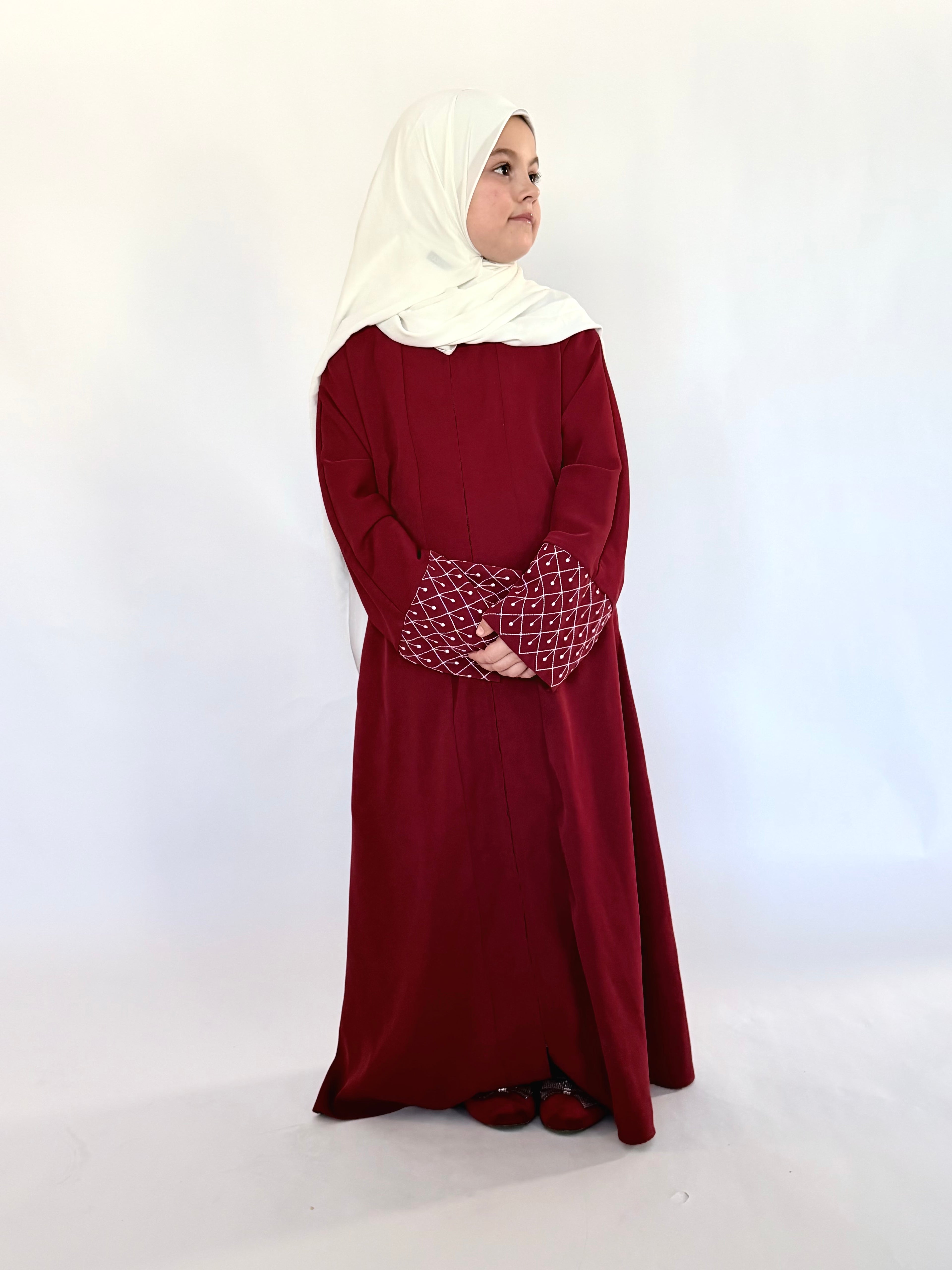 Kids Zip Up Abaya - Maroon