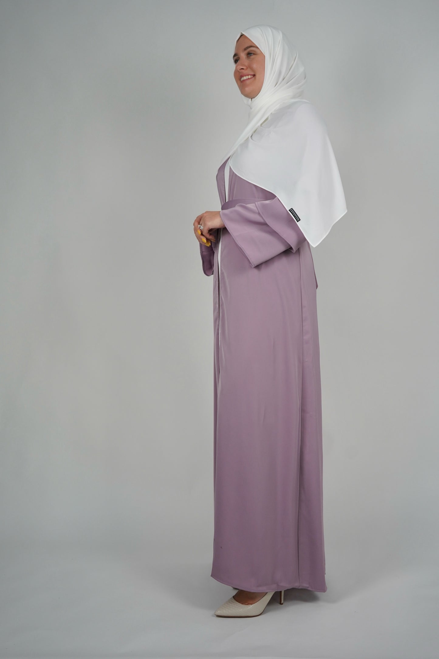 Two Piece Open Front Satin Abaya - Lilac