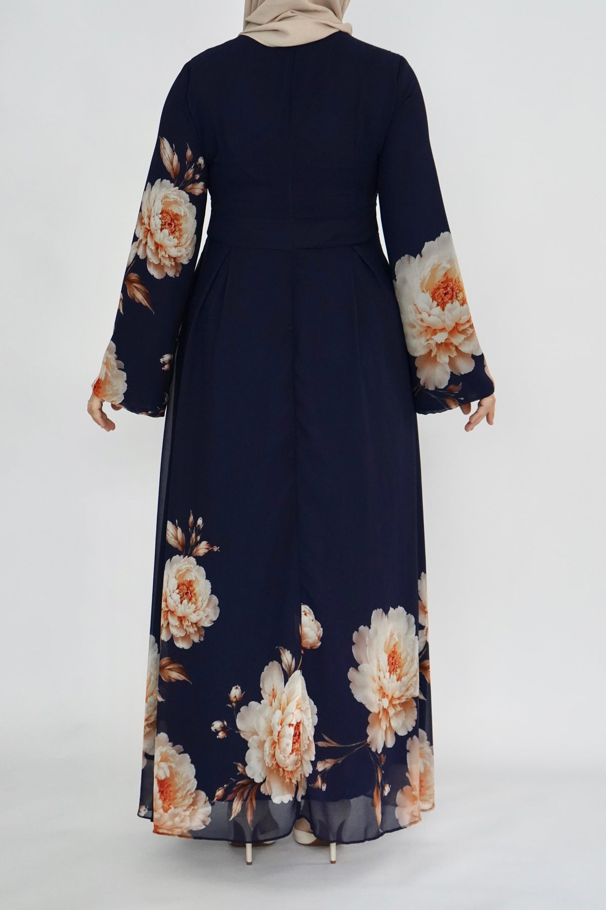 Navy Floral Print Dress - Chiffon