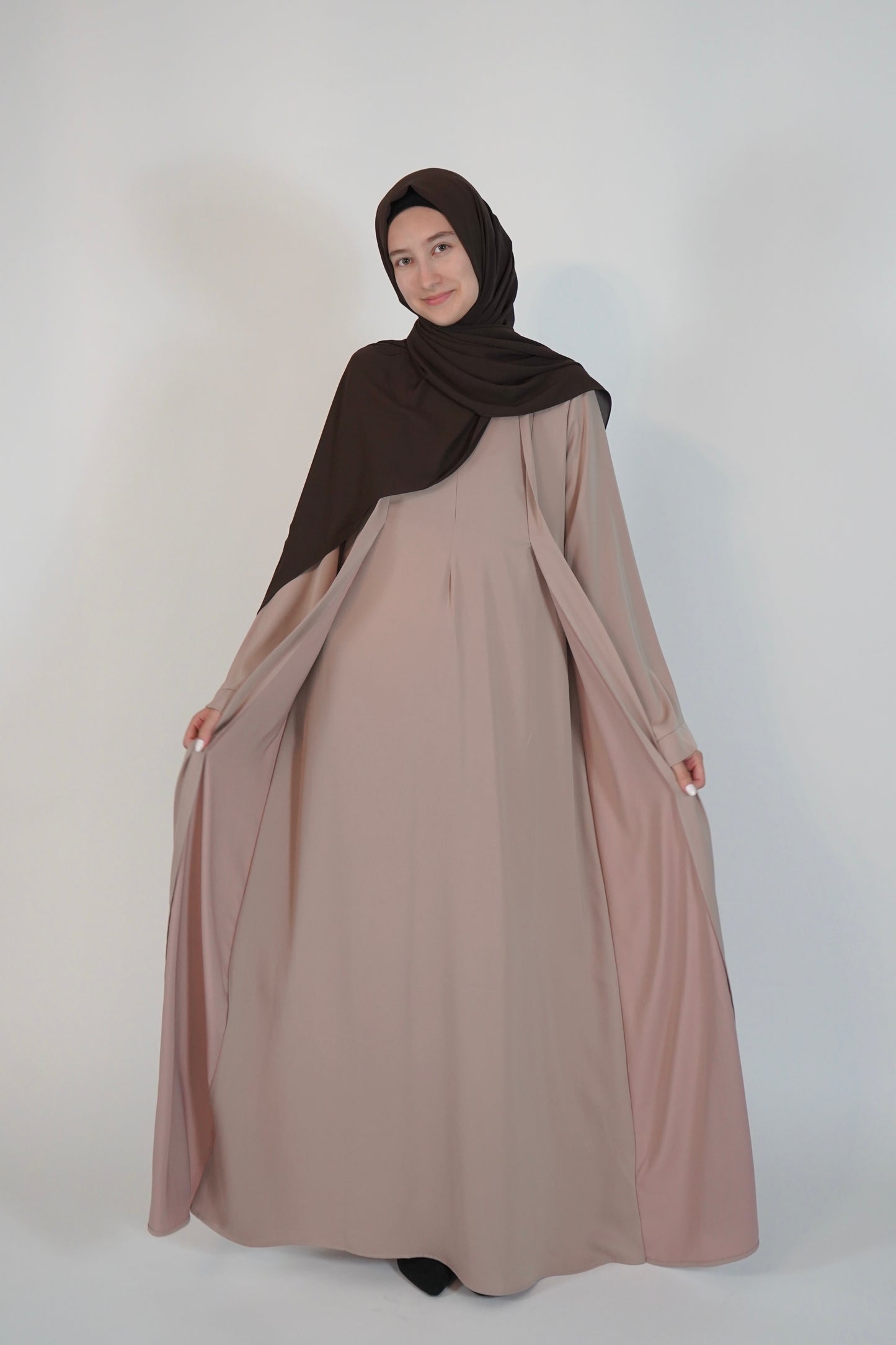 Satin Front Fold Abaya - Blush Beige