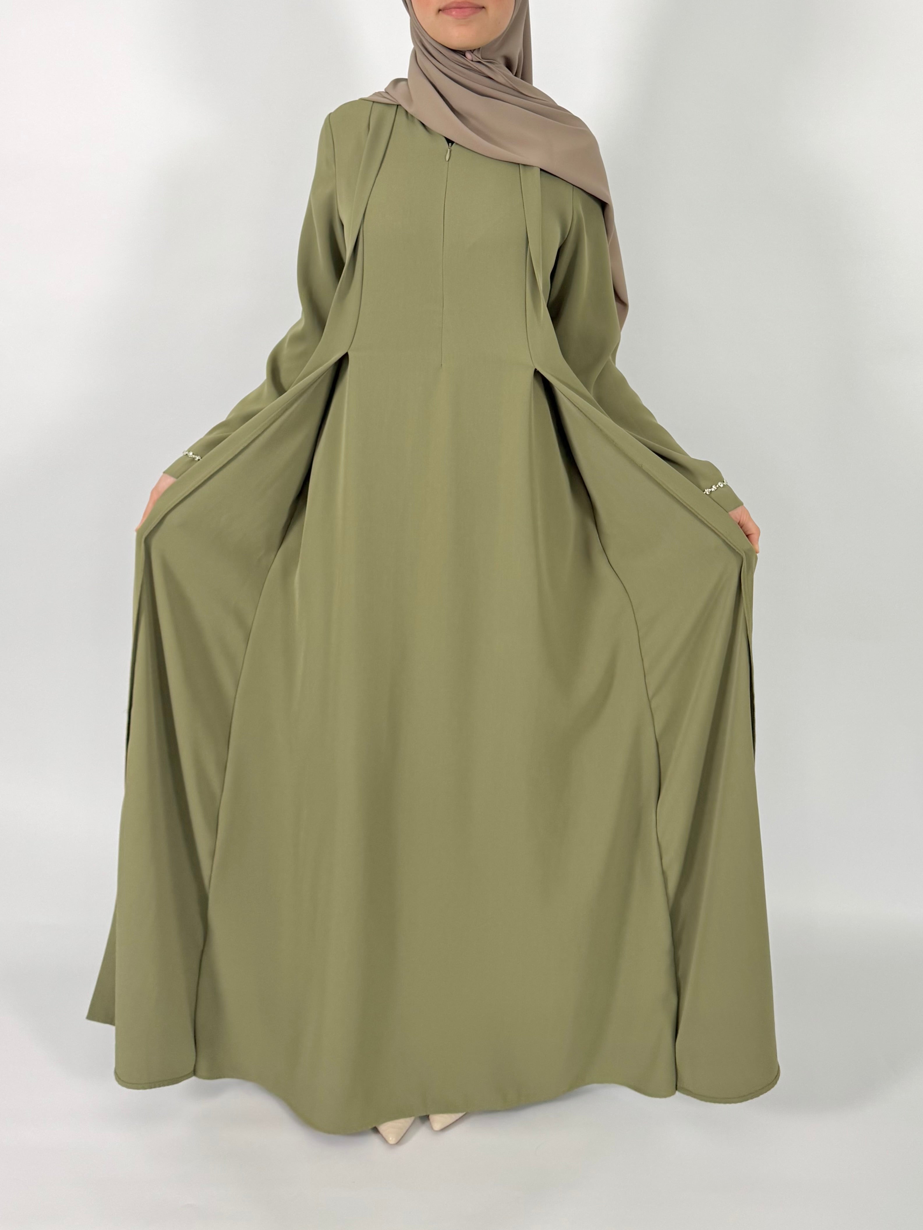 Front Fold Abaya - Olive Green
