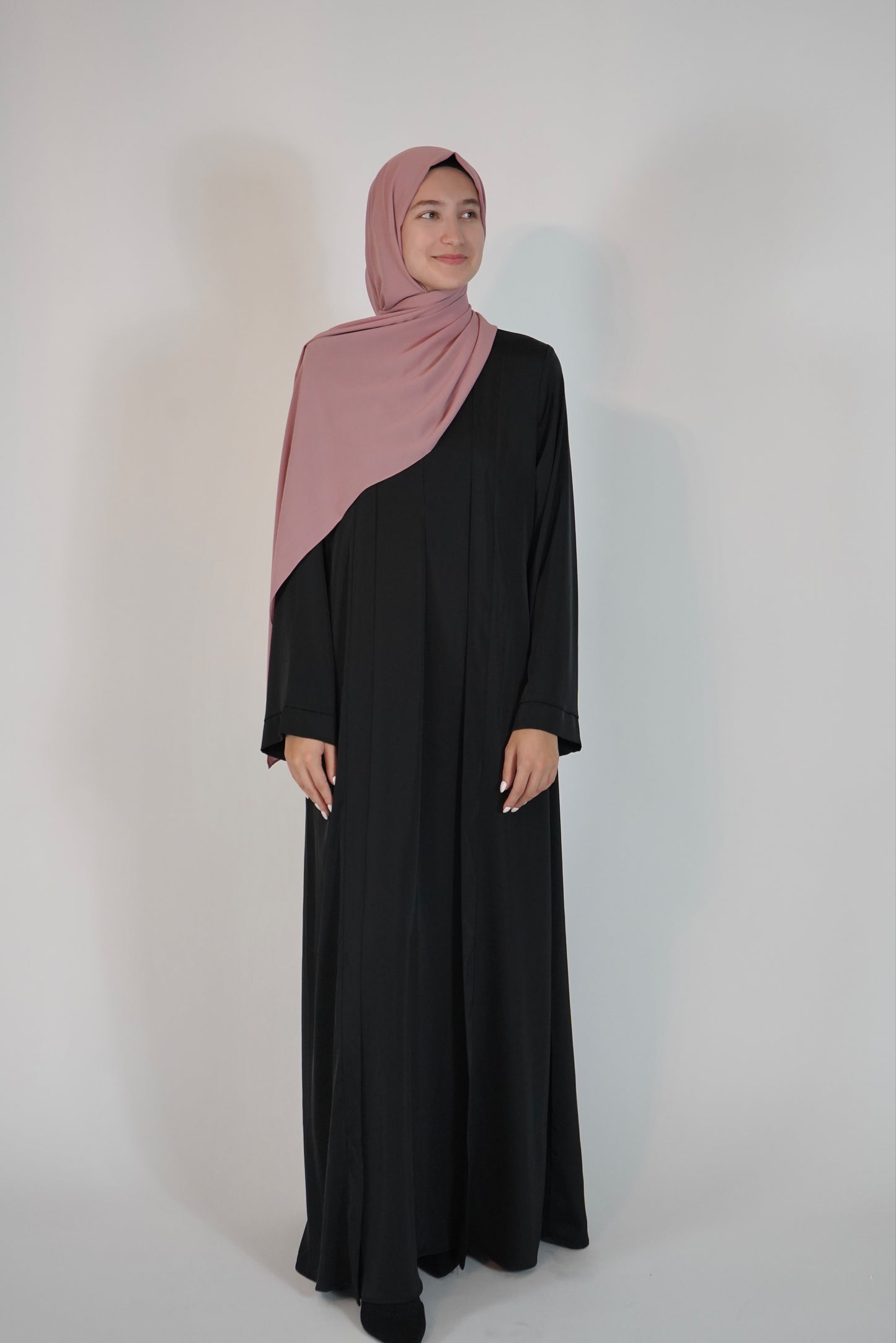 Satin Front Fold Abaya - Black