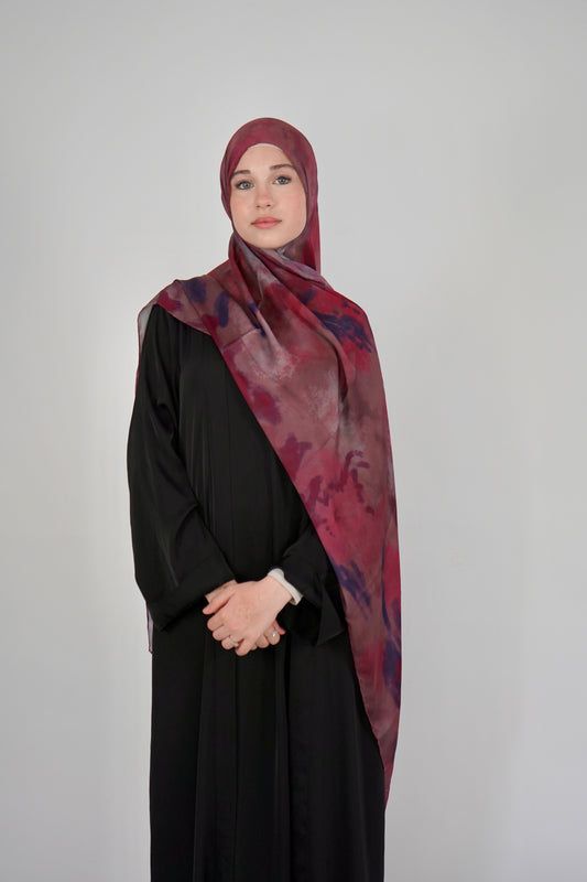 Printed Satin Hijab - Mulberry Mist