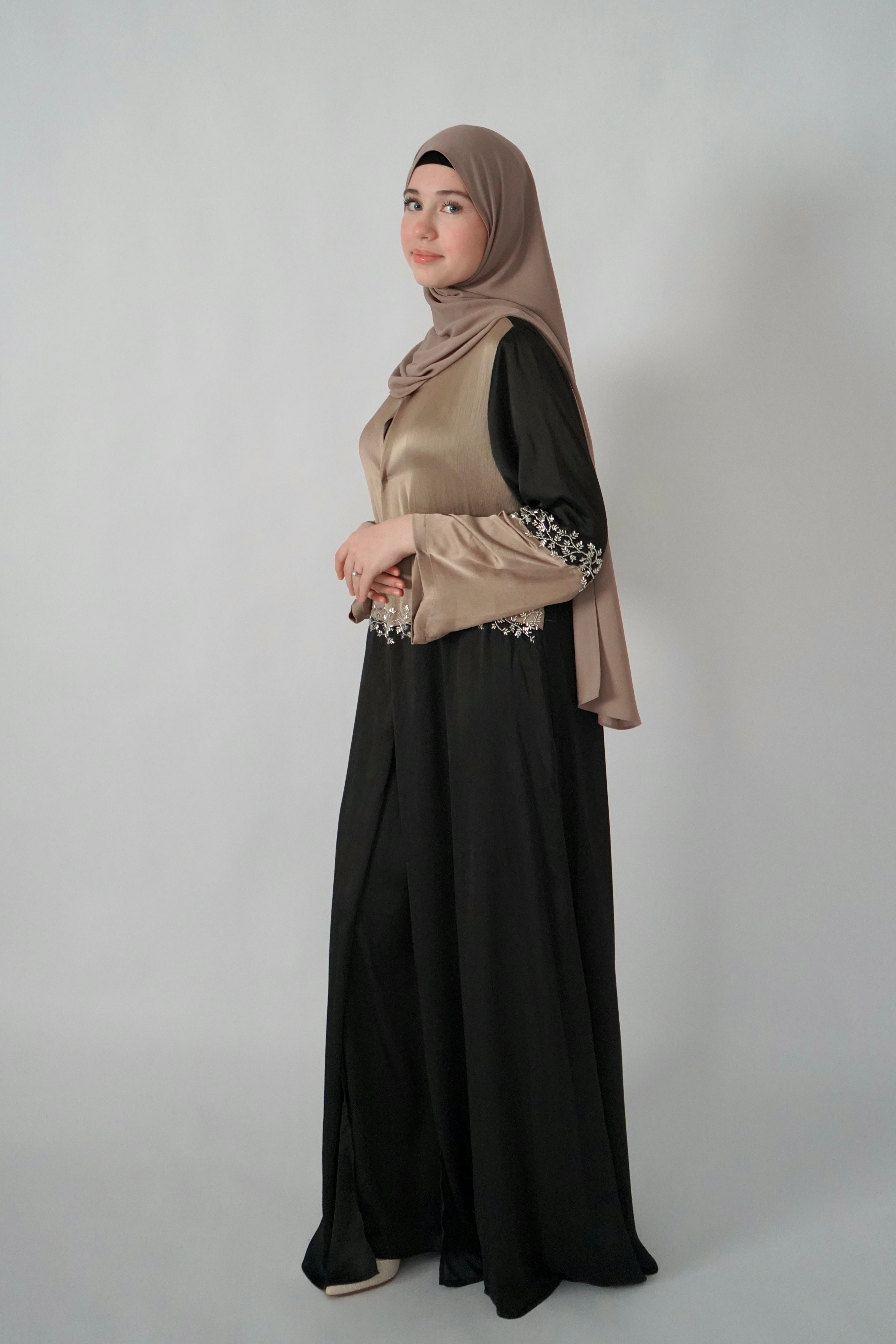Two Piece Beaded Abaya - Black