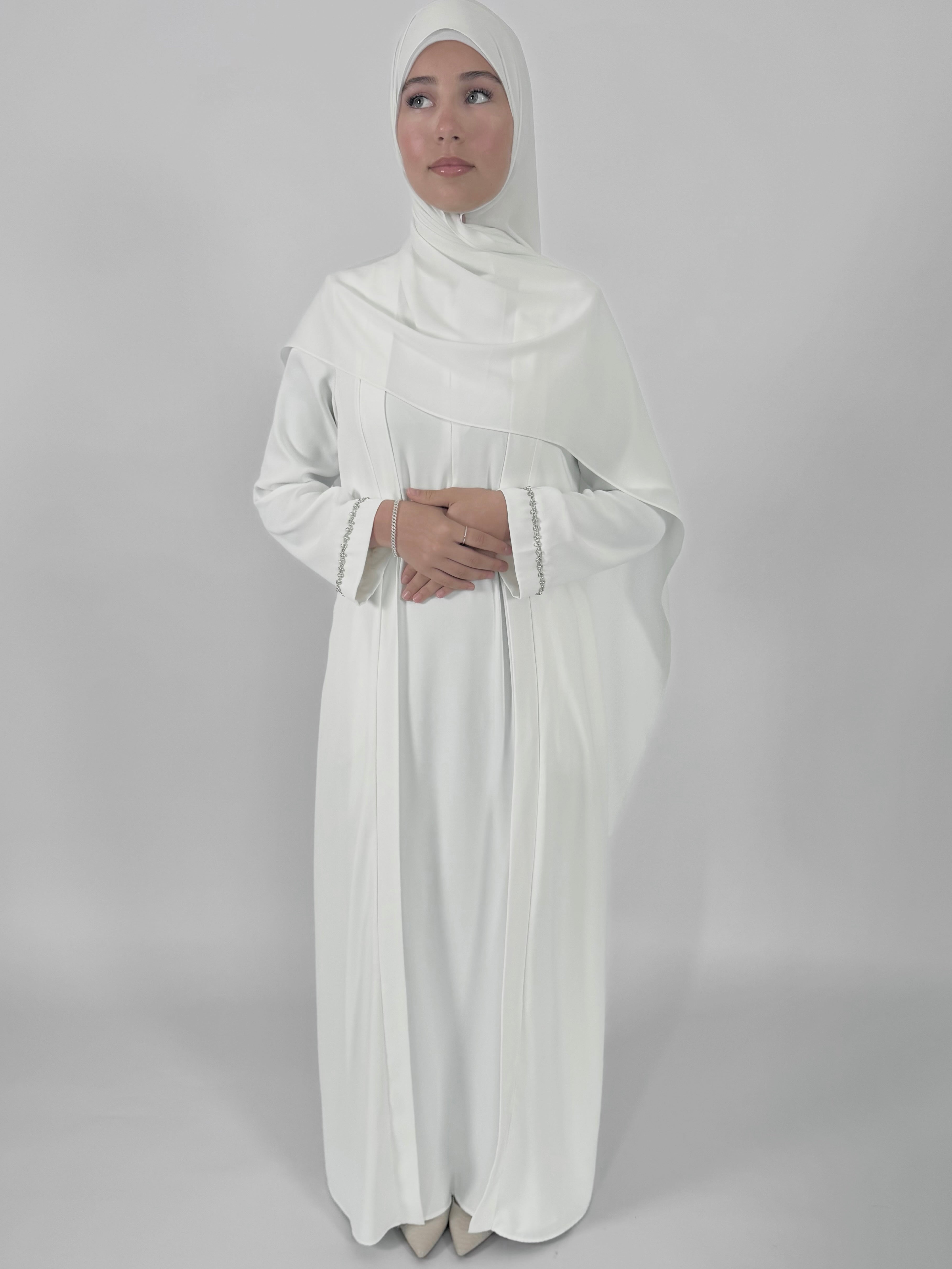 Front Fold Abaya - White