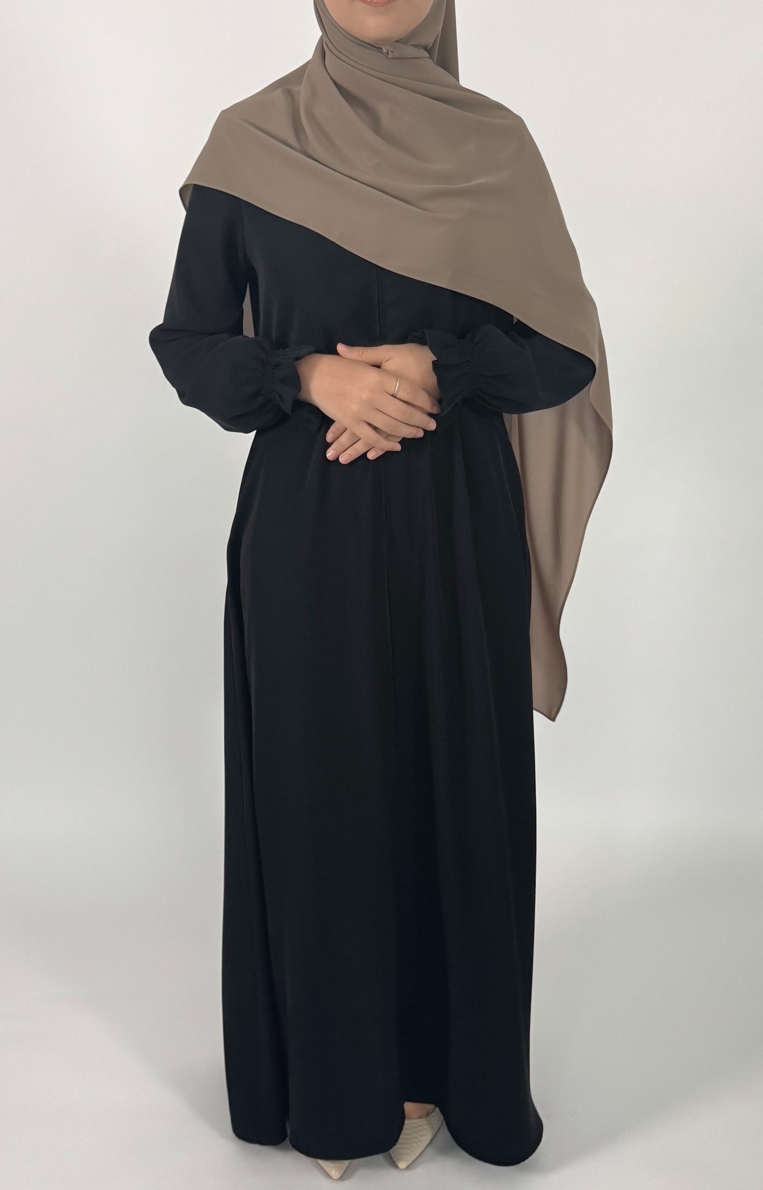 Zip Up Poet Sleeve Abaya - Black
