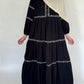 Three Tier Pleated Embroidered Dress - Black