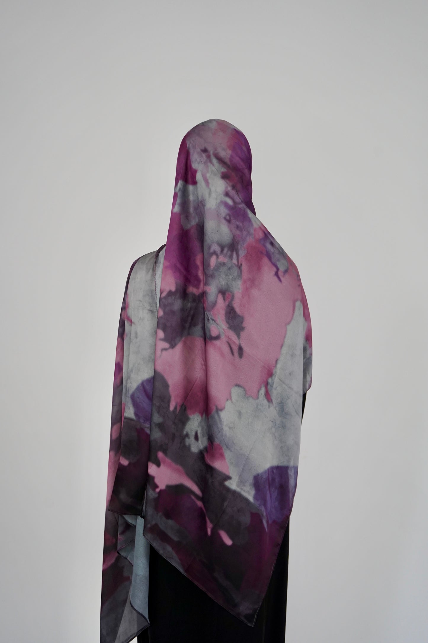 Printed Satin Hijab - Berry Mist